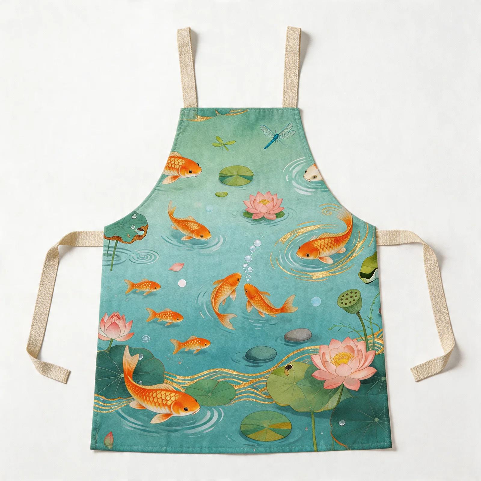 Koi & Lotus Pond All-Over Print Apron — flat lay