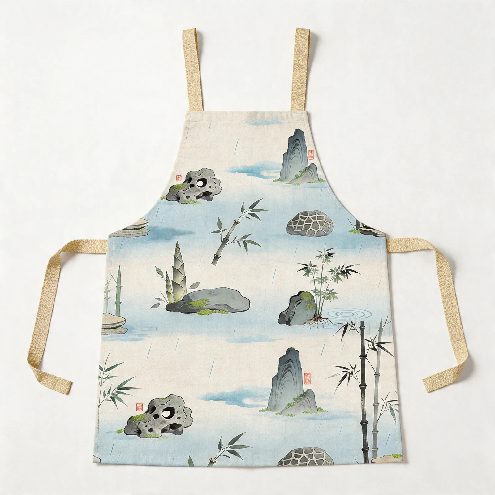 Zen Ink Bamboo & Stone All-Over Print Apron — flat lay