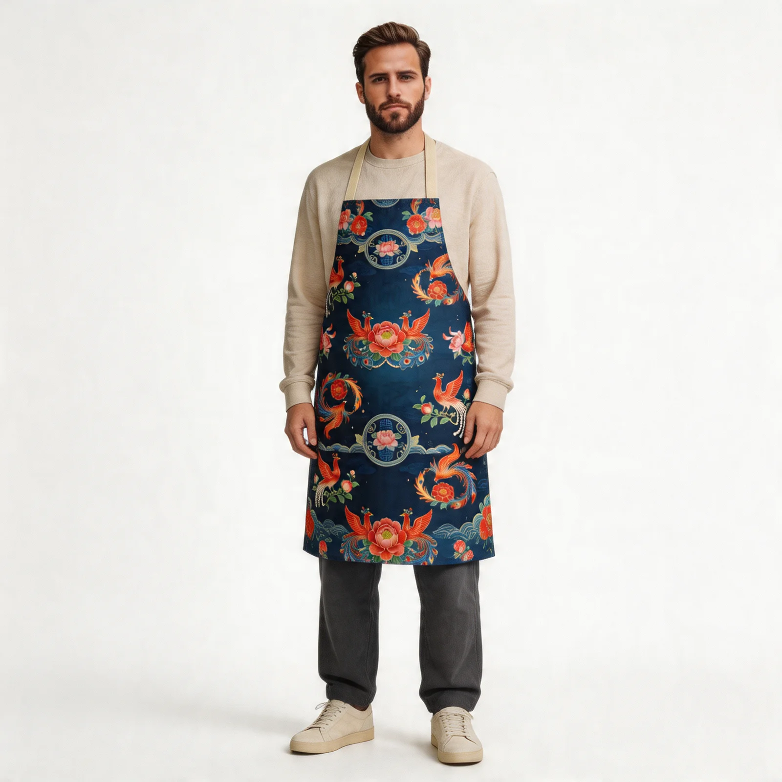 Tang Phoenix & Peony All-Over Print Apron — worn by model
