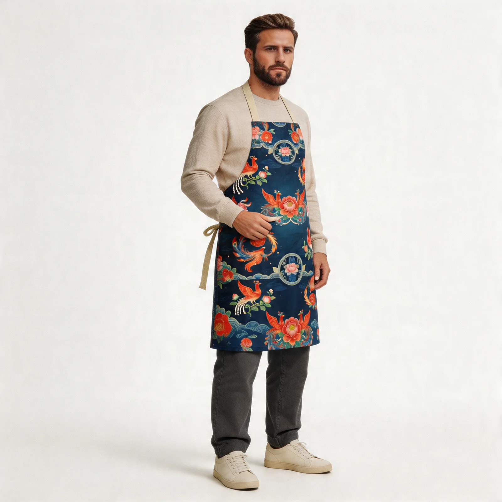 Tang Phoenix & Peony All-Over Print Apron — worn by model