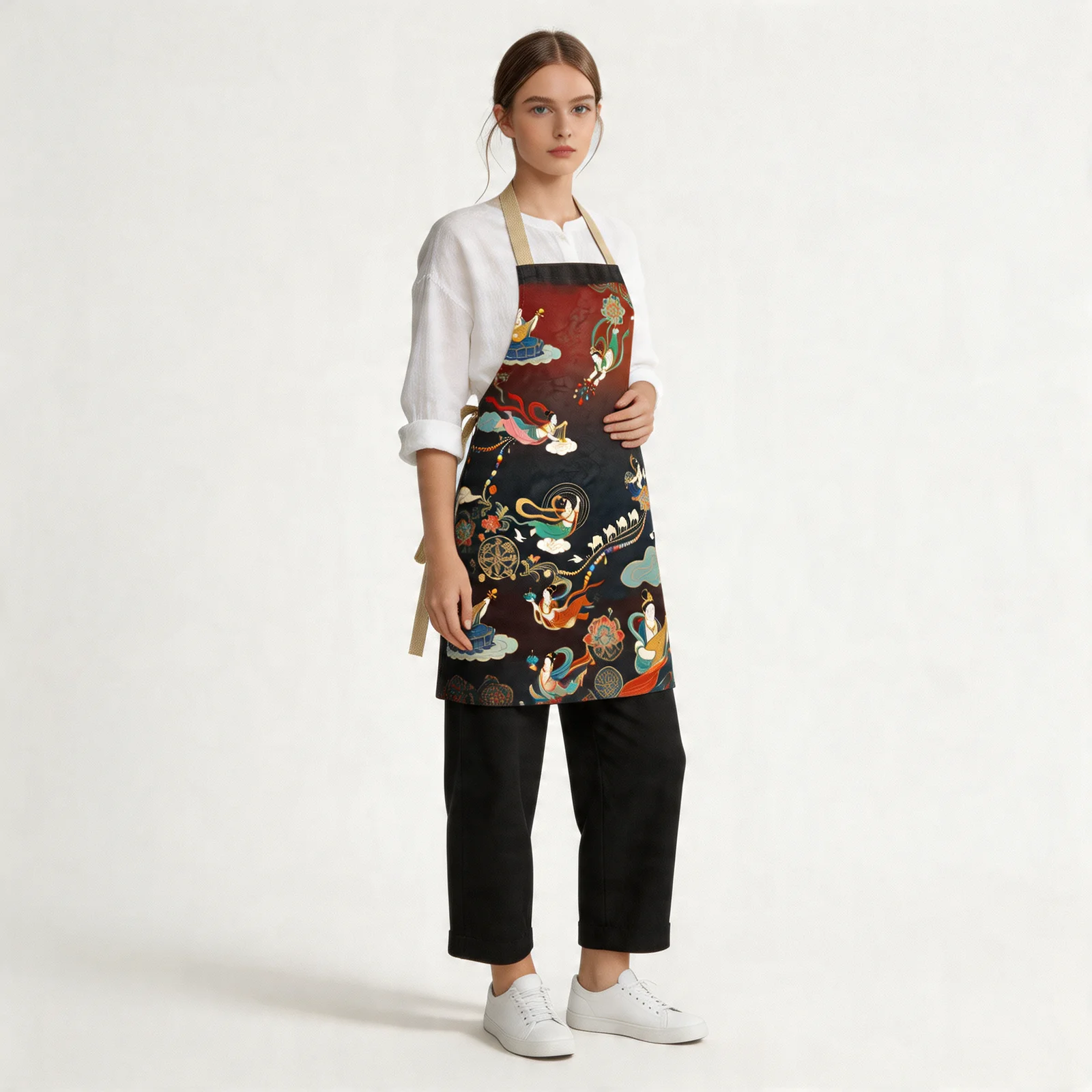Dunhuang Apsaras Silk Road All-Over Print Apron — worn by model