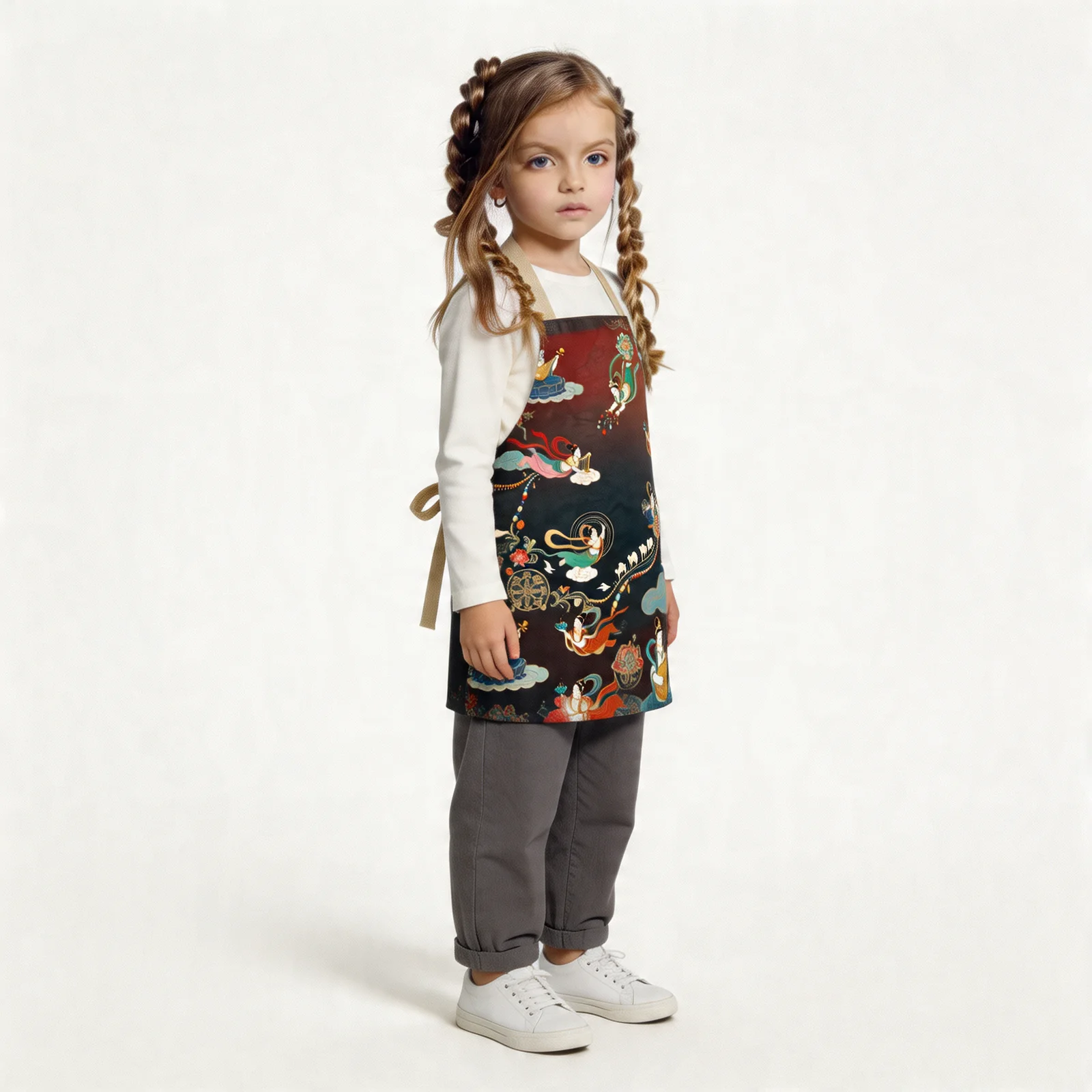 Dunhuang Apsaras Silk Road All-Over Print Apron — worn by young model