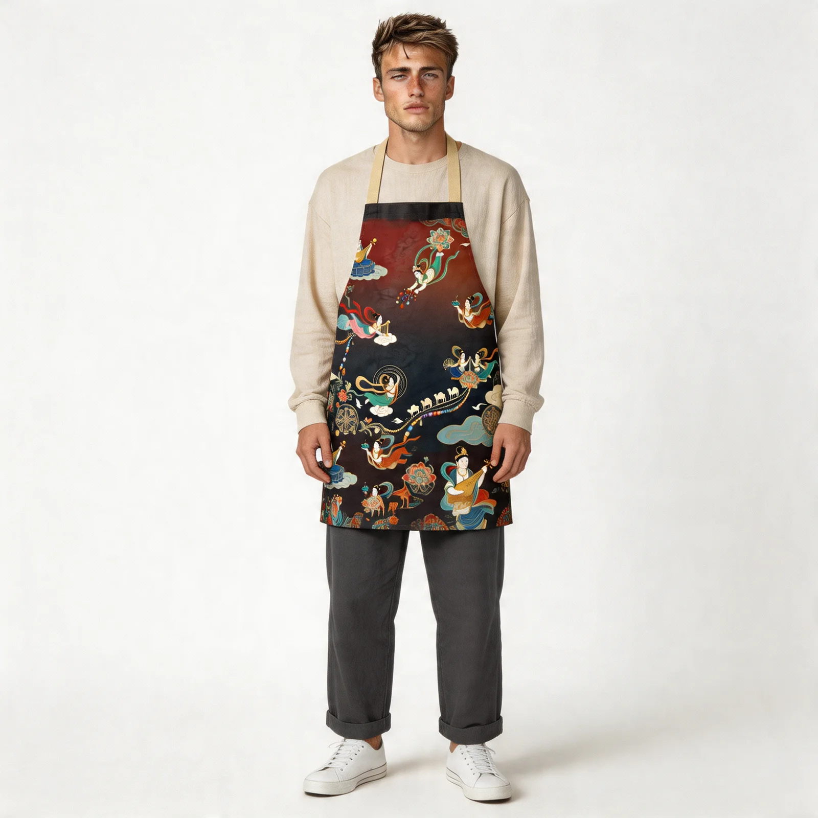 Dunhuang Apsaras Silk Road All-Over Print Apron — worn by model