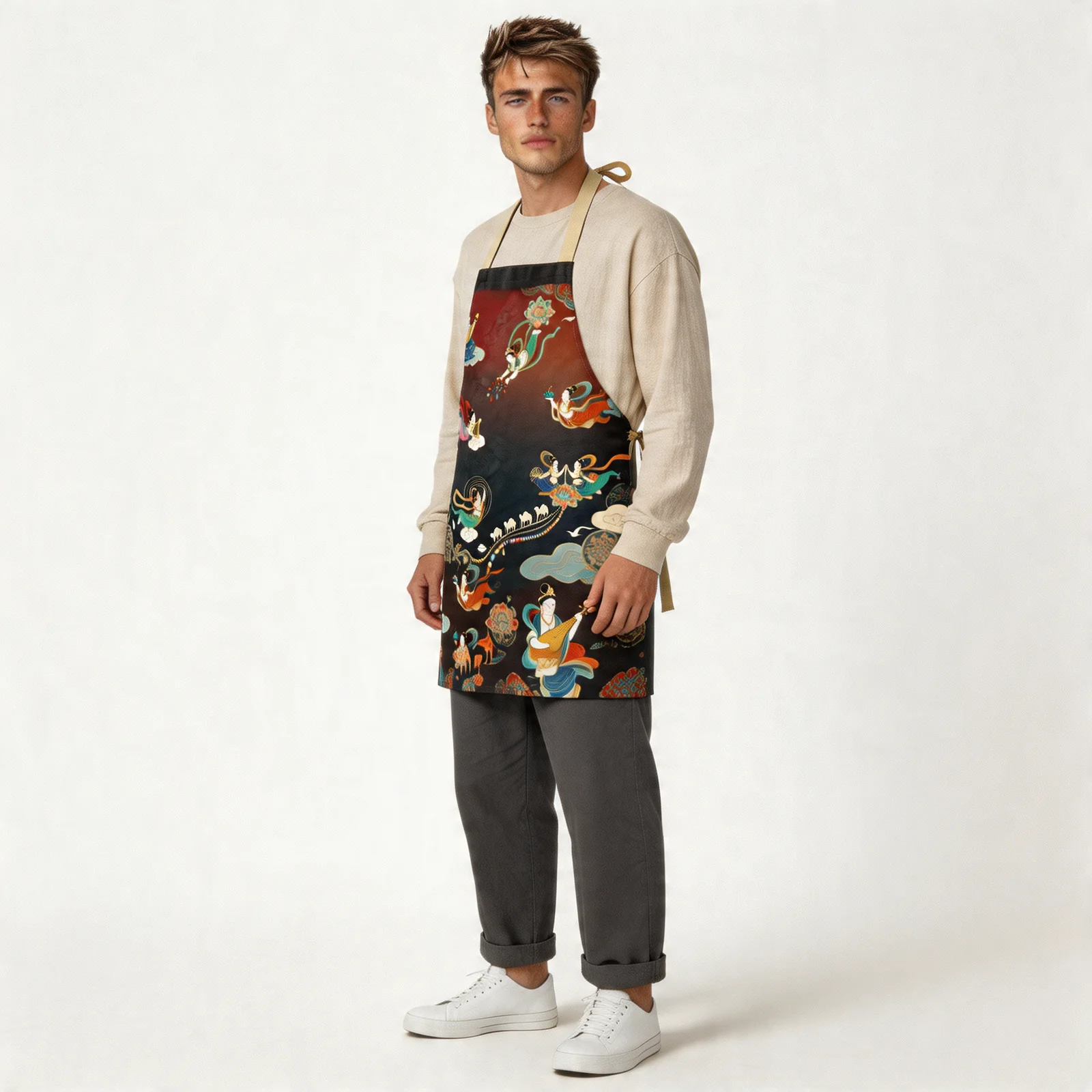 Dunhuang Apsaras Silk Road All-Over Print Apron — worn by model