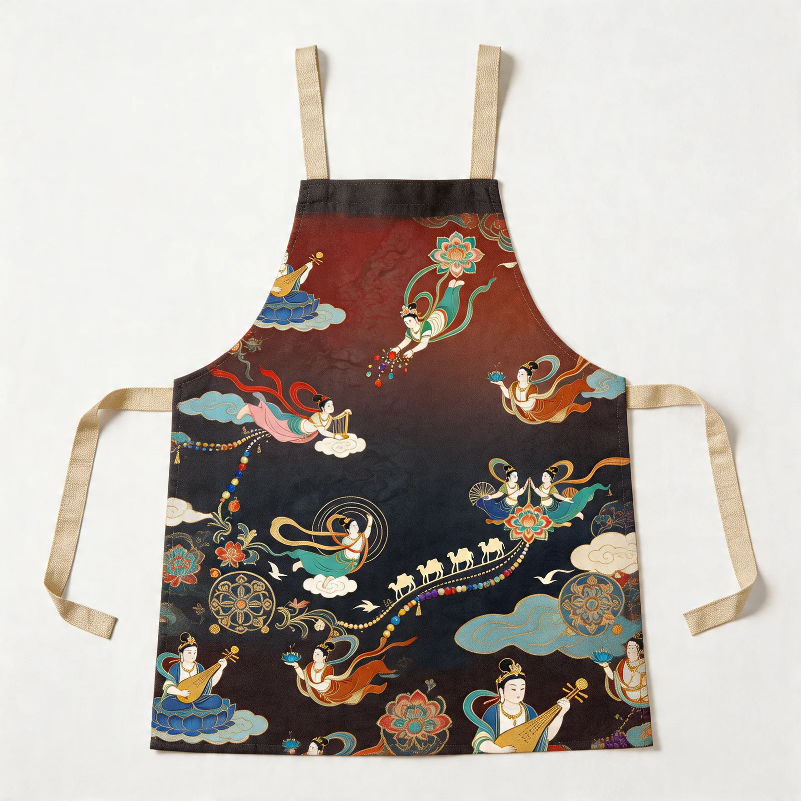 Dunhuang Apsaras Silk Road All-Over Print Apron — flat lay