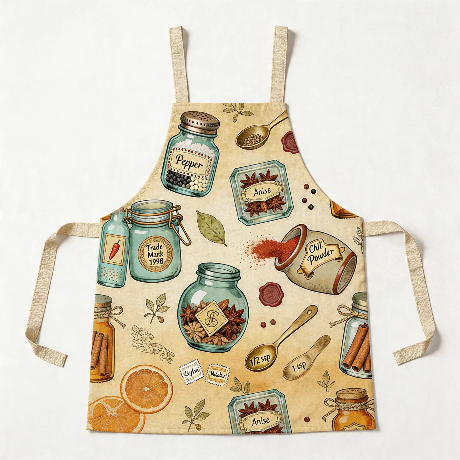 Vintage Spice Jar Labels All-Over Print Apron — flat lay