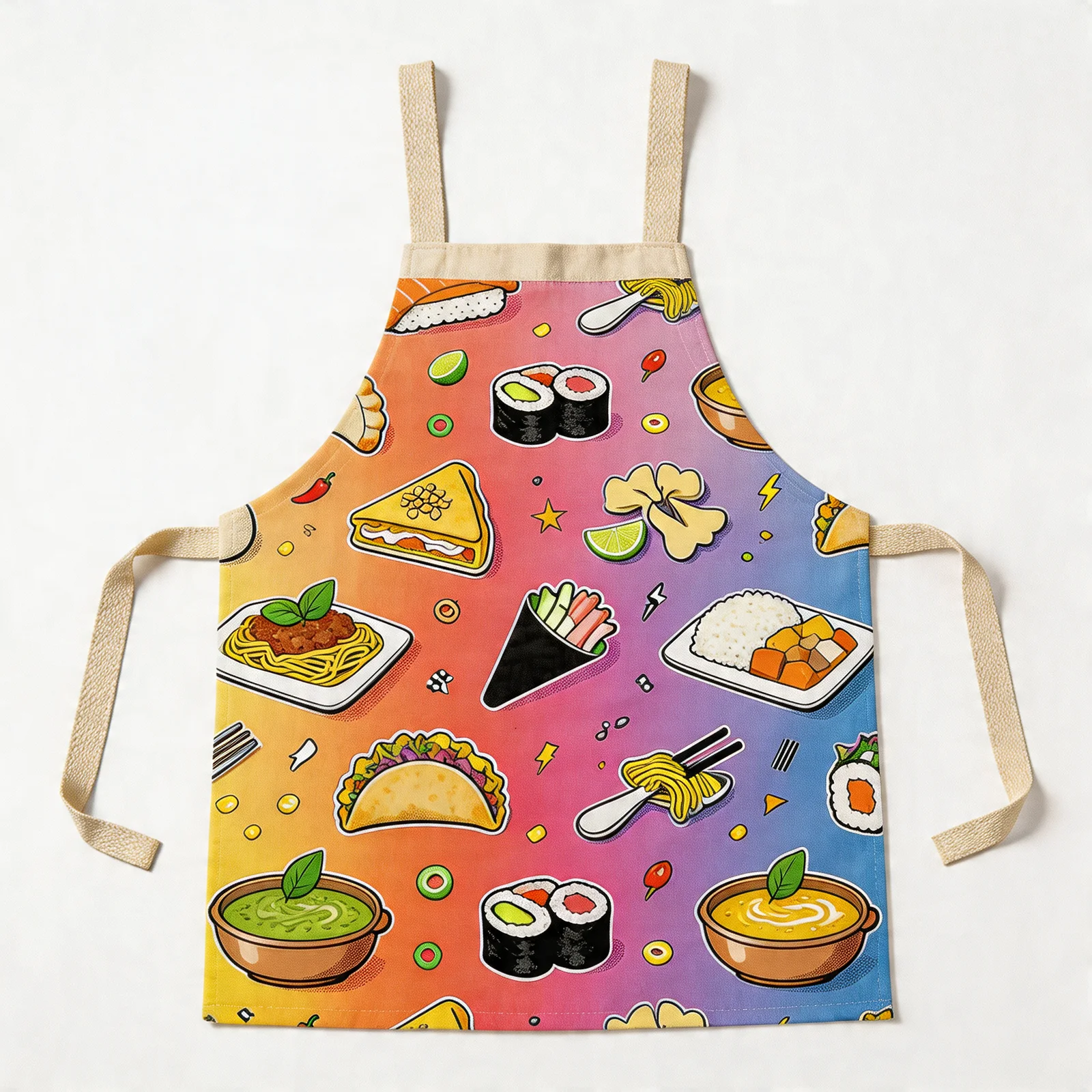 Global Cuisine Pop All-Over Print Apron — flat lay