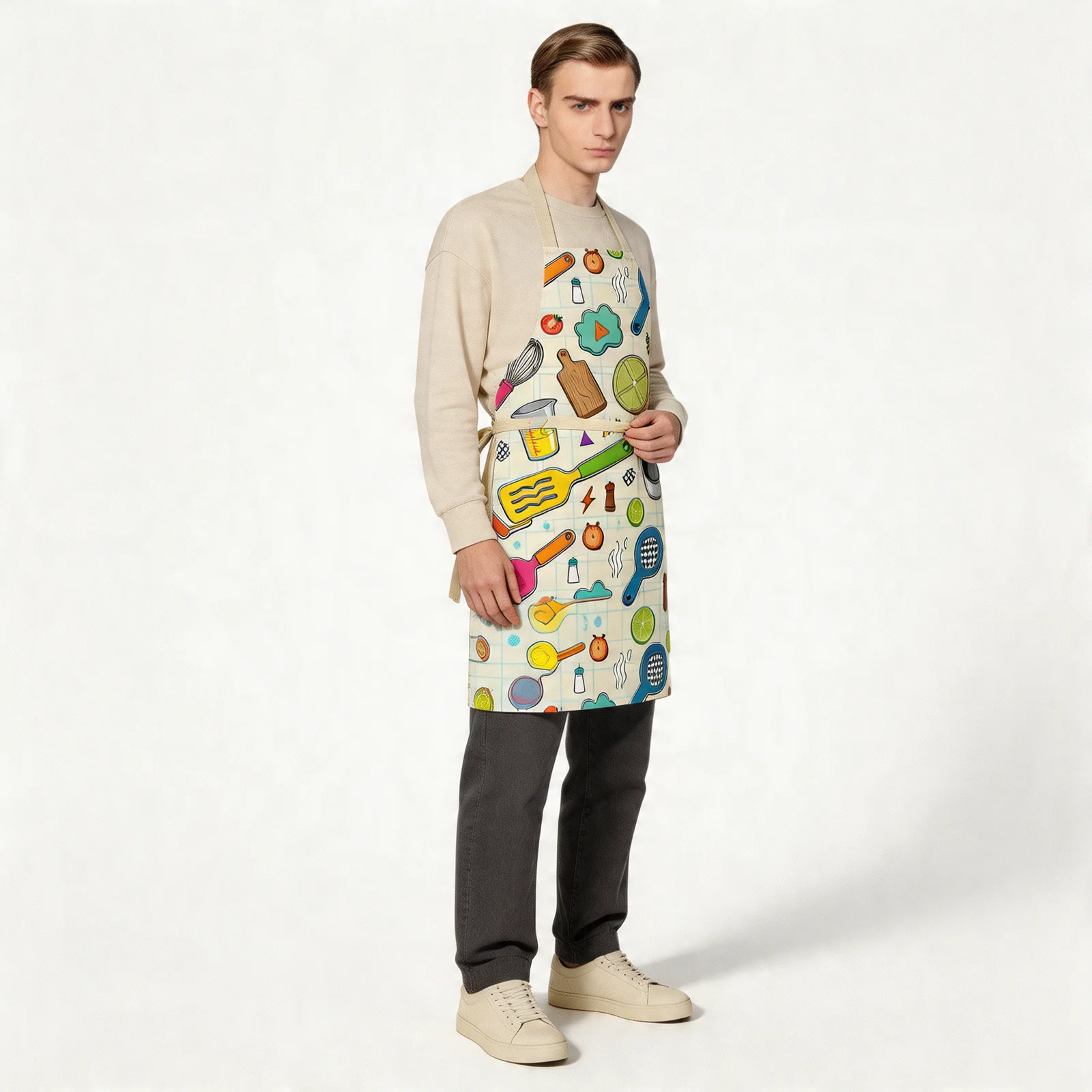 Pop Art Kitchen Tools All-Over Print Apron — worn by model