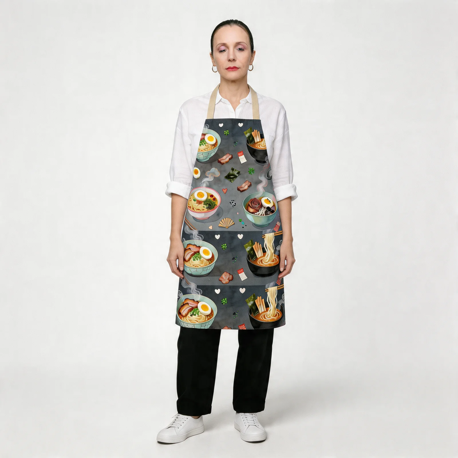 Midnight Ramen Steam All-Over Print Apron — worn by model