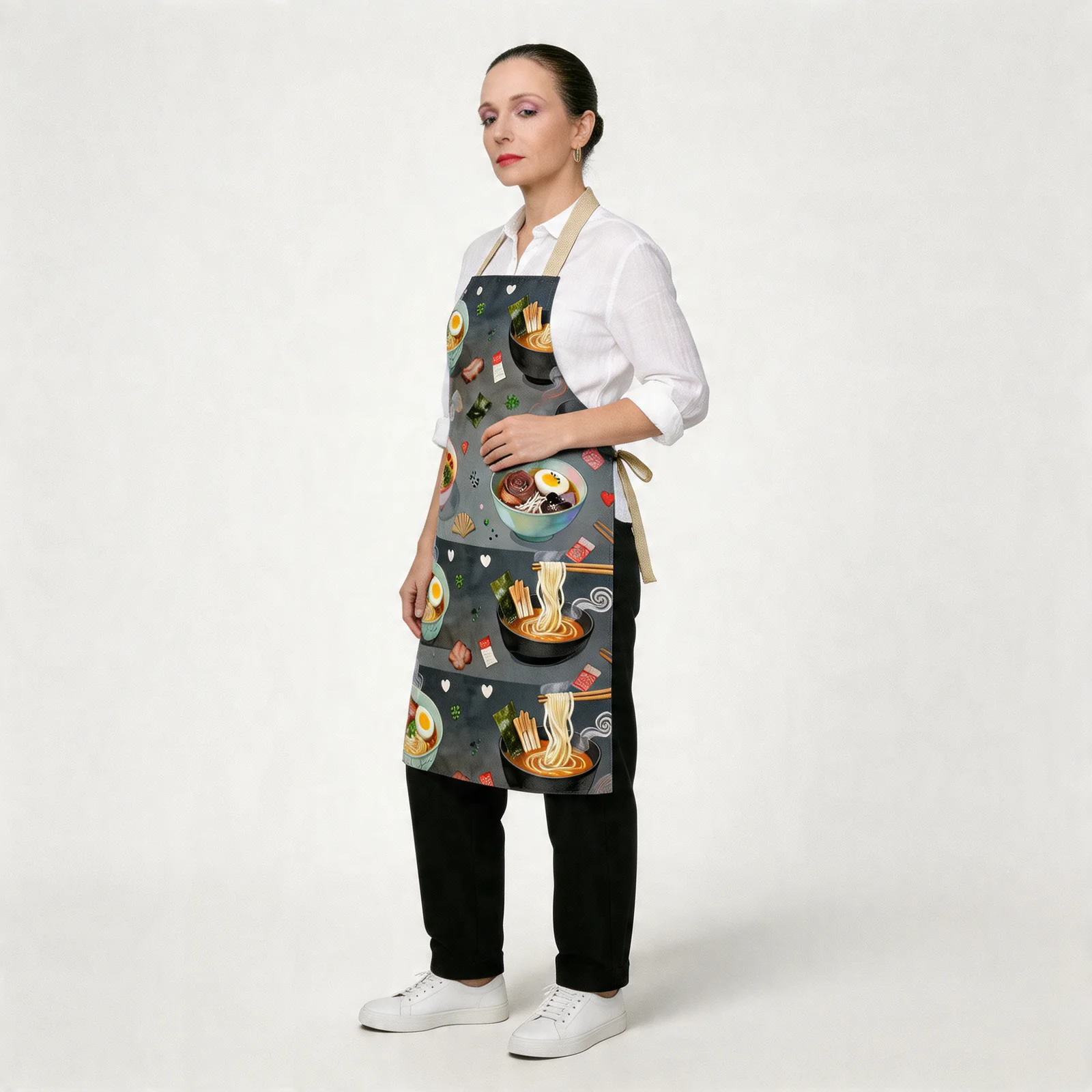 Midnight Ramen Steam All-Over Print Apron — worn by model