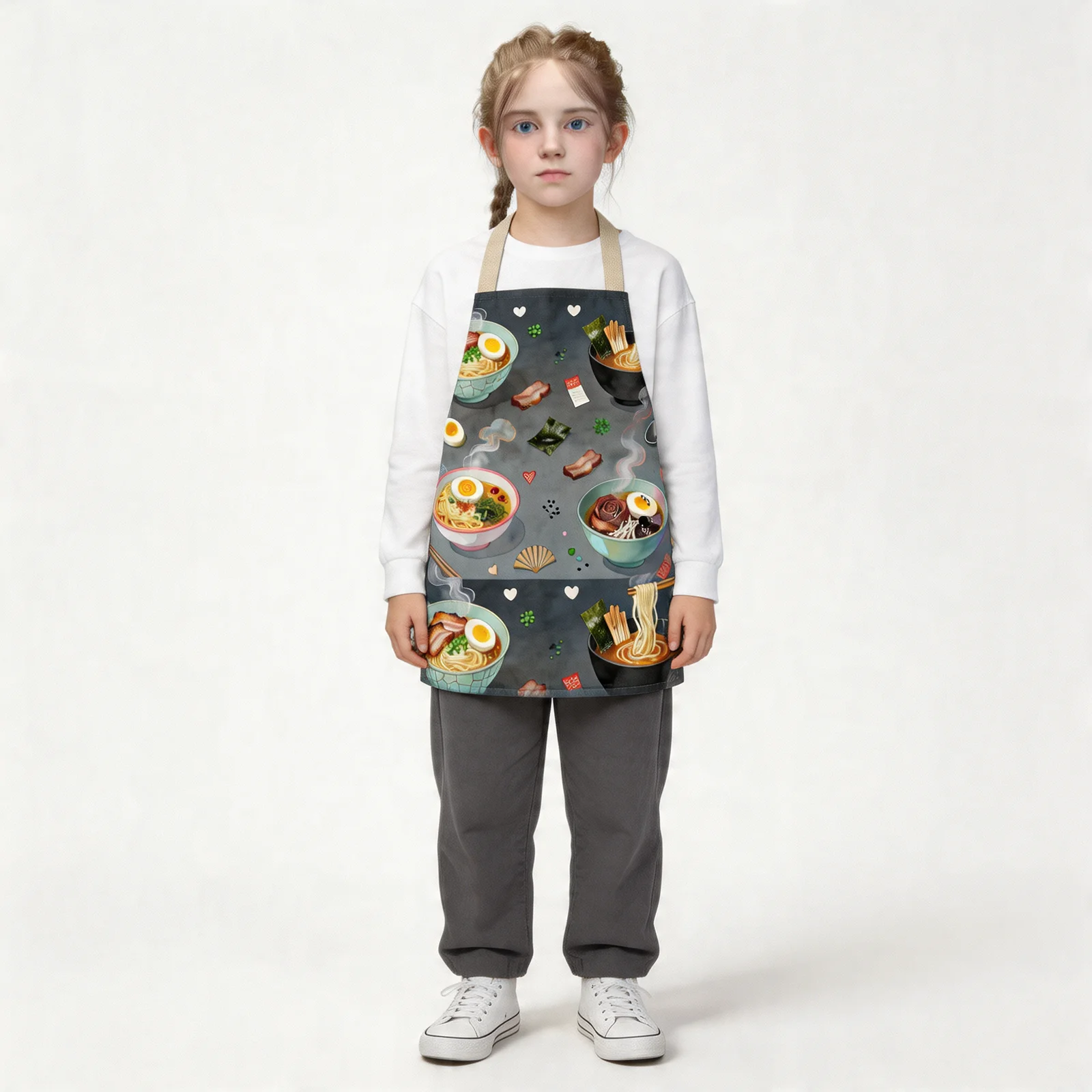 Midnight Ramen Steam All-Over Print Apron — worn by young model