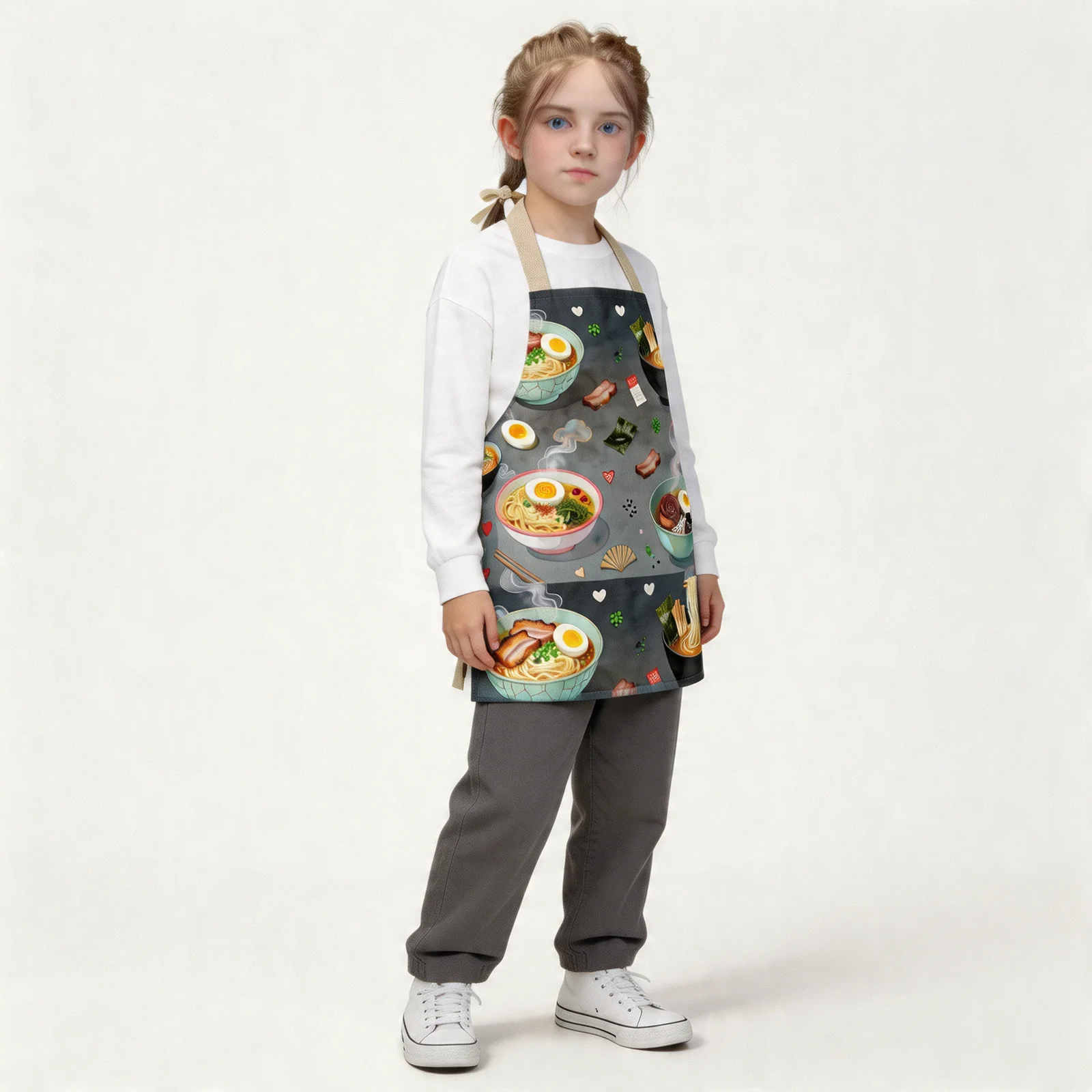 Midnight Ramen Steam All-Over Print Apron — worn by young model
