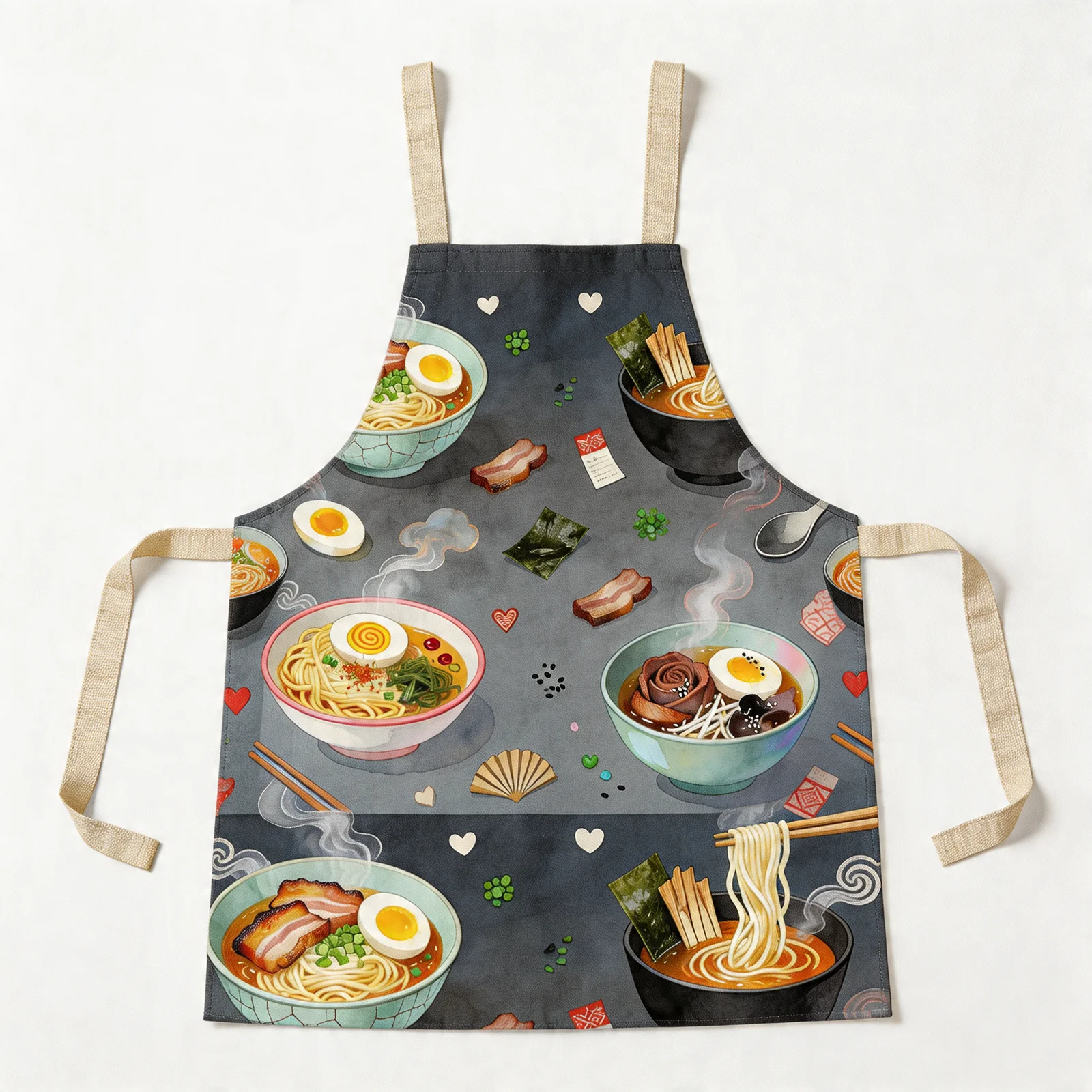Midnight Ramen Steam All-Over Print Apron — flat lay