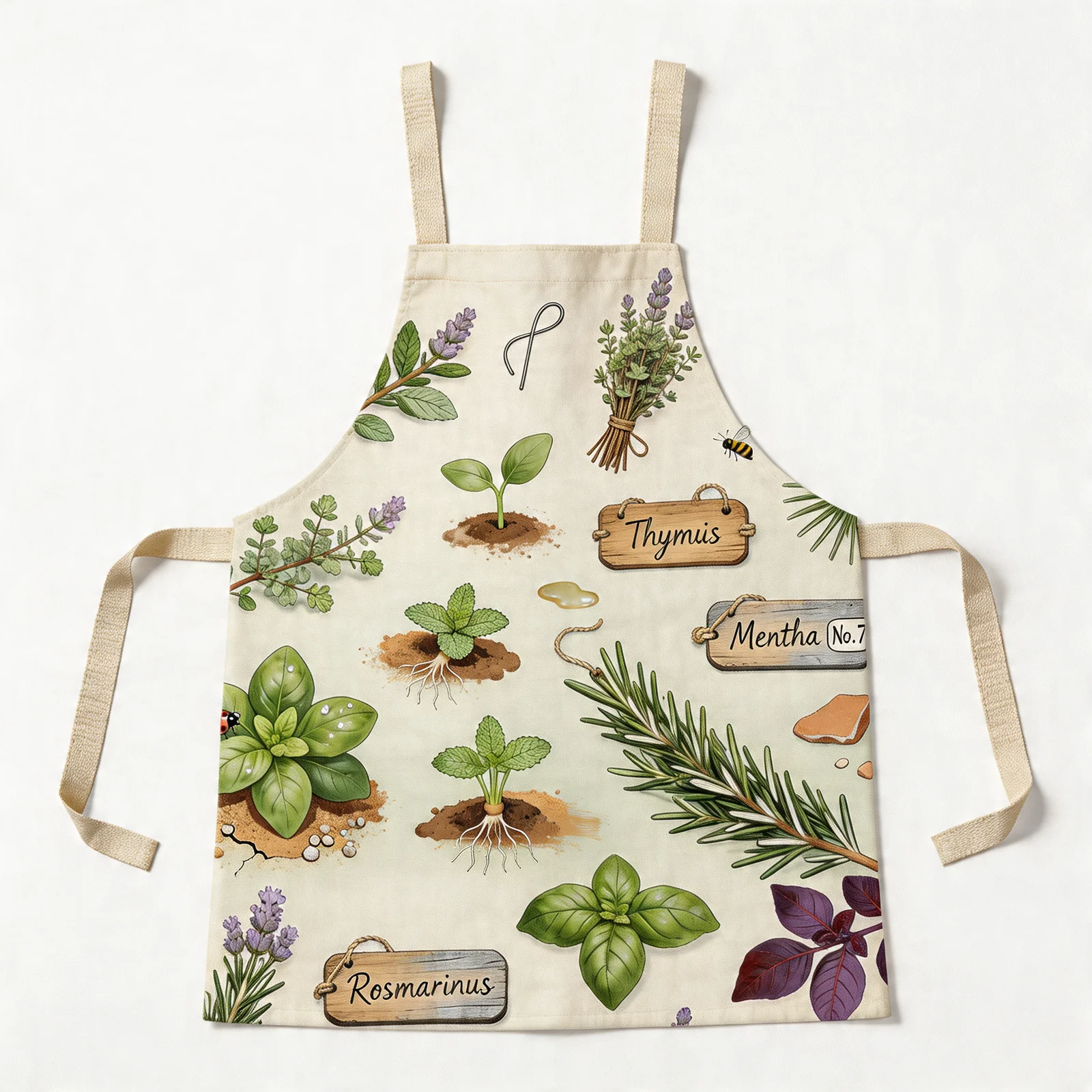 Vintage Herb Garden Botanical All-Over Print Apron — flat lay