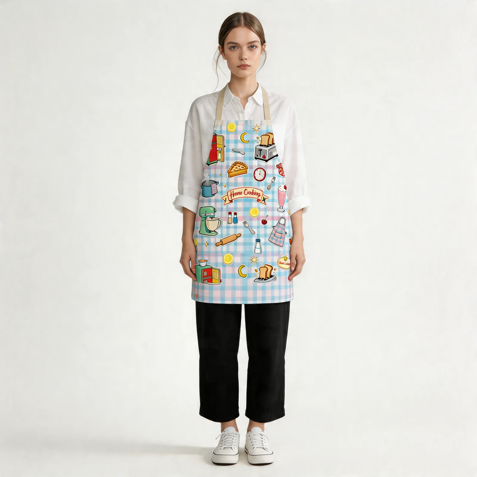 Retro 1950s Kitchen All-Over Print Apron — worn by model
