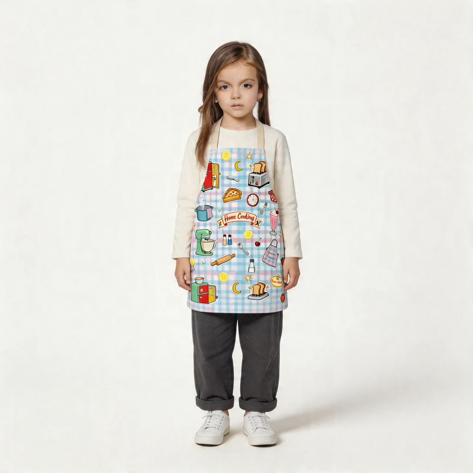 Retro 1950s Kitchen All-Over Print Apron — worn by young model