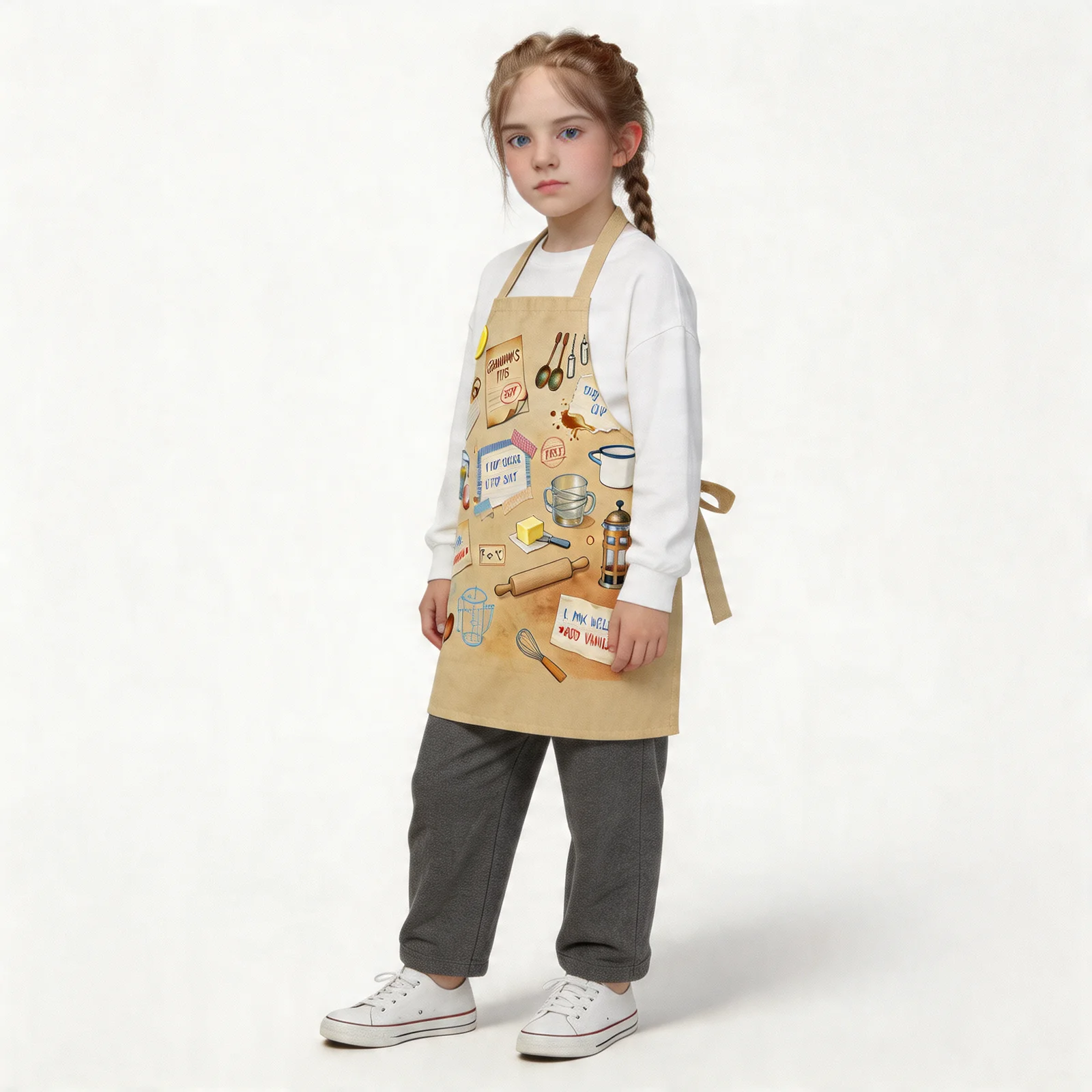 Vintage Recipe Archive All-Over Print Apron — worn by young model