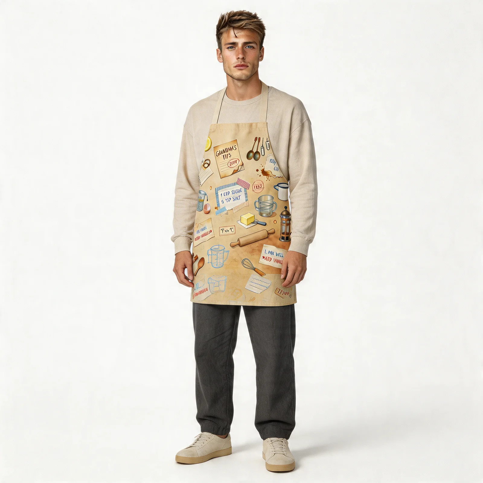 Vintage Recipe Archive All-Over Print Apron — worn by model