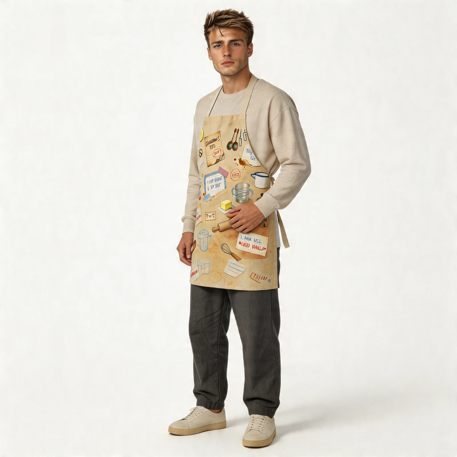 Vintage Recipe Archive All-Over Print Apron — worn by model