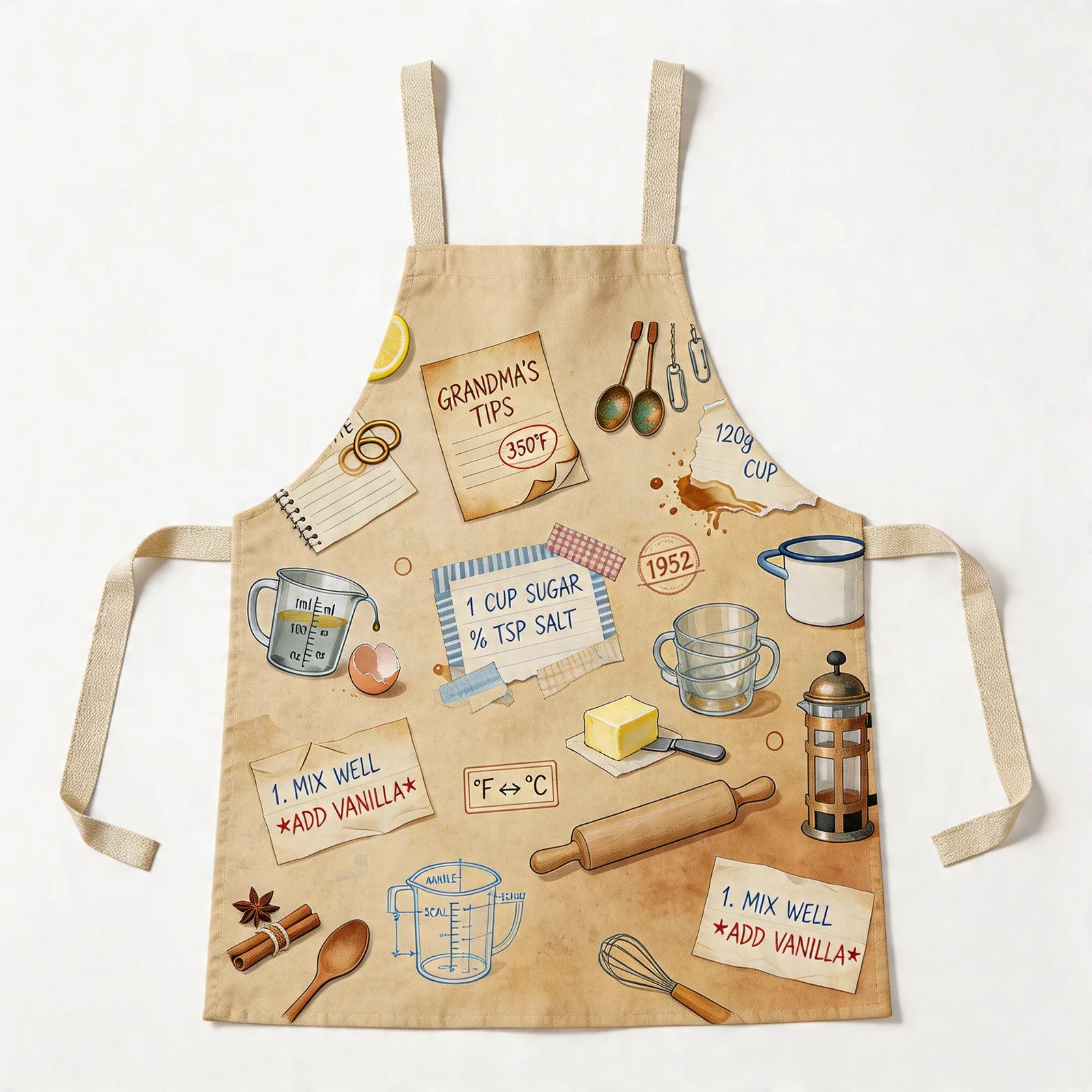 Vintage Recipe Archive All-Over Print Apron — flat lay