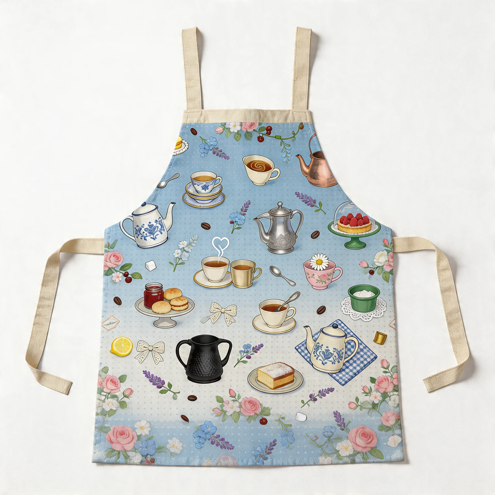 Victorian Coffee & Tea Chintz All-Over Print Apron — flat lay