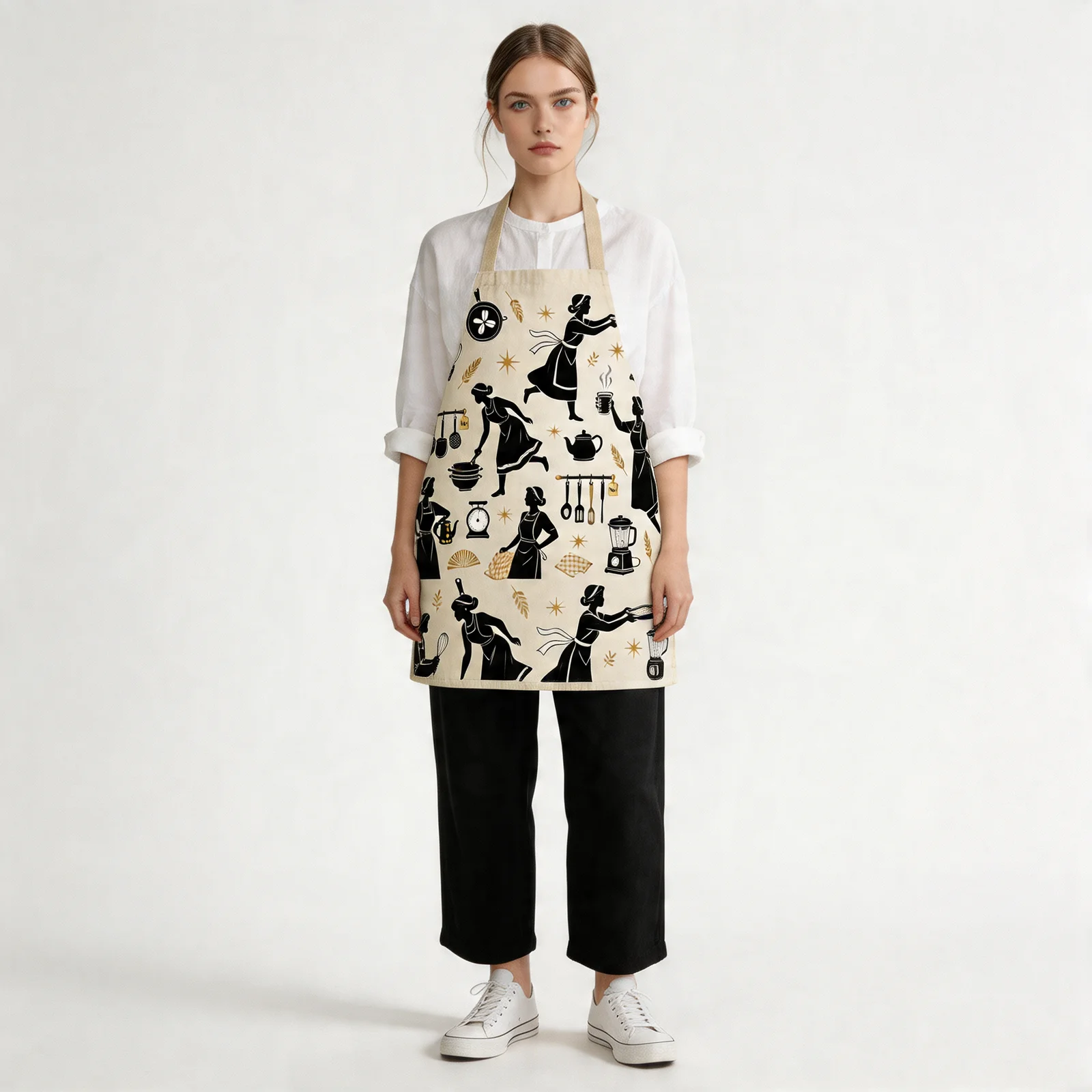 Art Deco Kitchen Silhouettes All-Over Print Apron — worn by model
