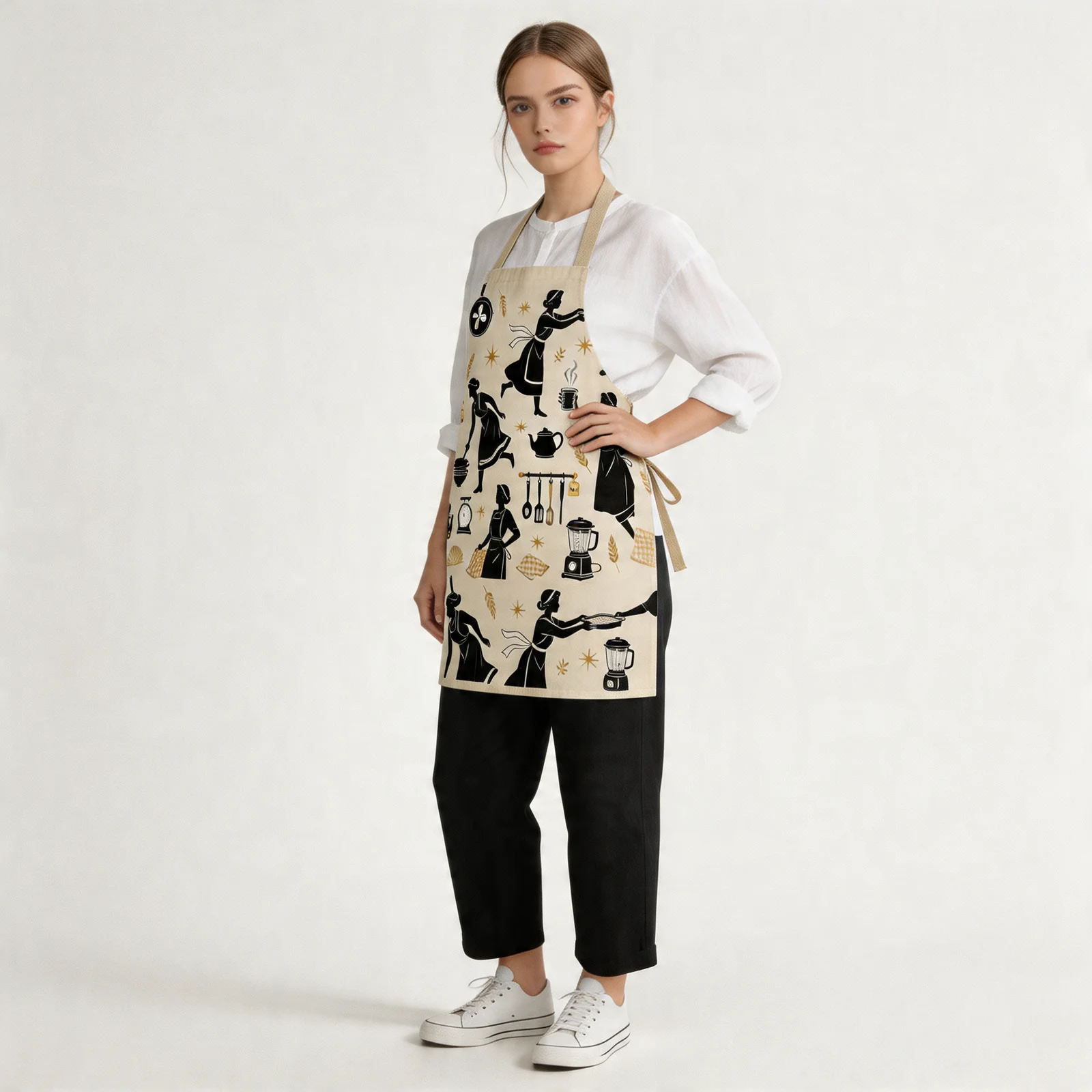 Art Deco Kitchen Silhouettes All-Over Print Apron — worn by model
