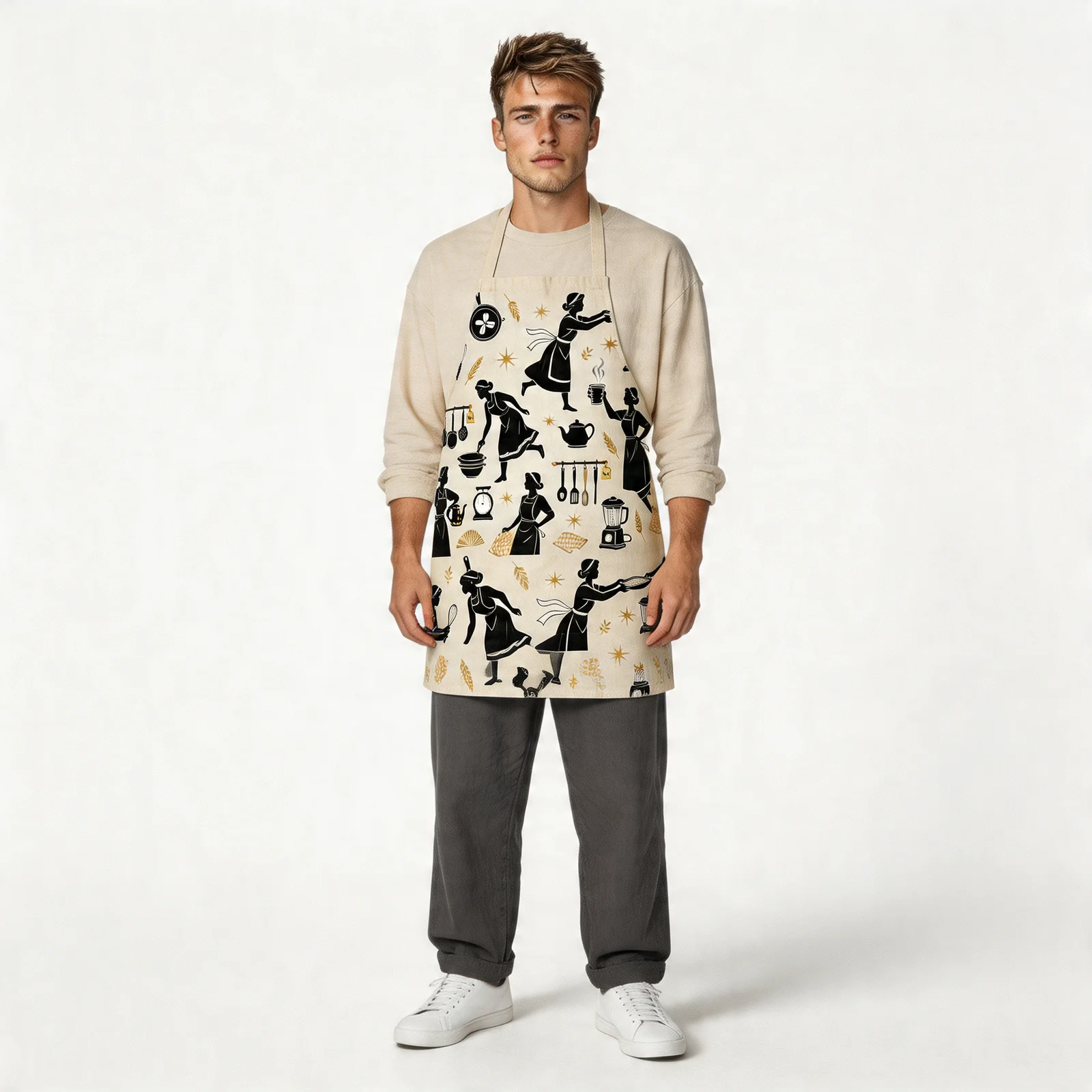 Art Deco Kitchen Silhouettes All-Over Print Apron — worn by model