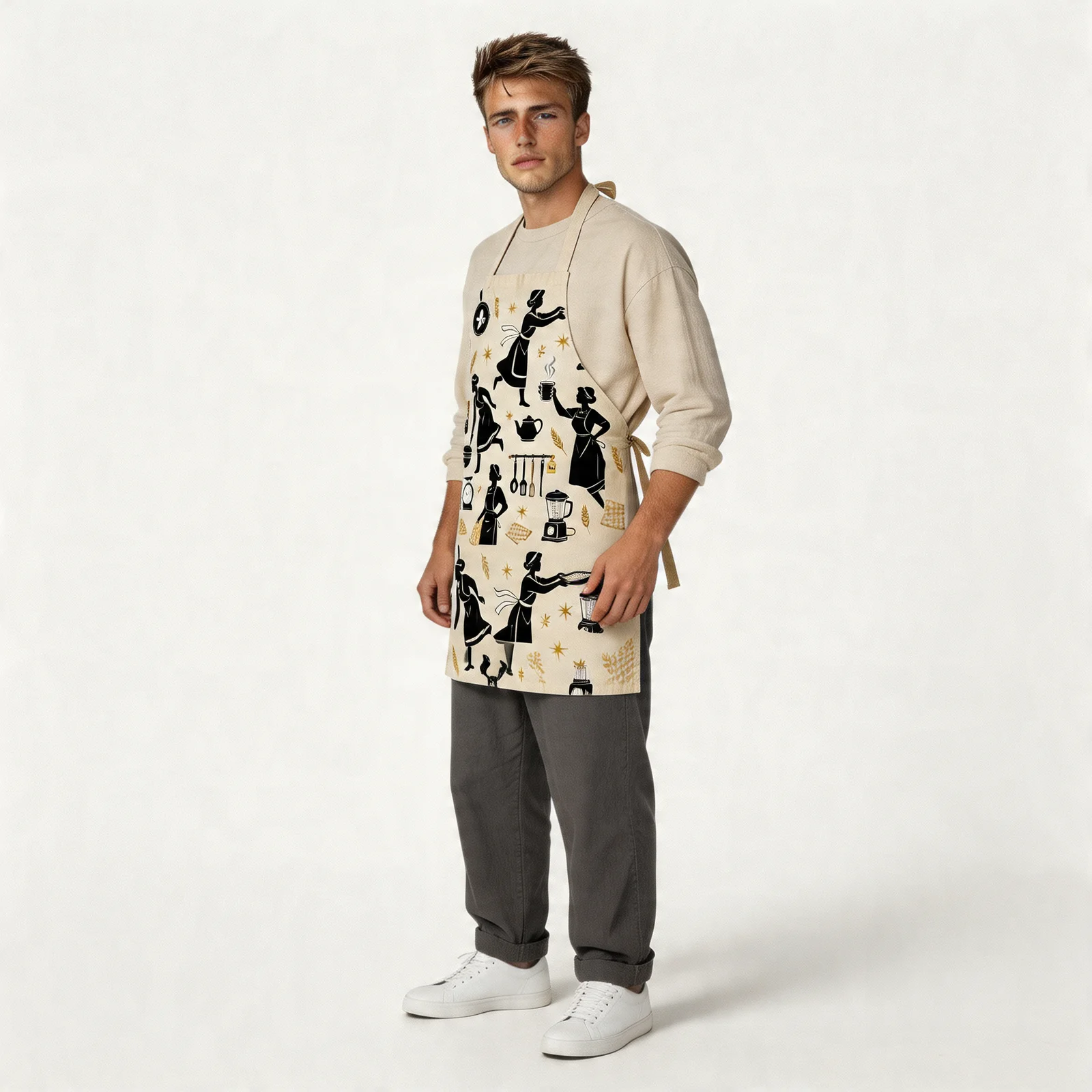Art Deco Kitchen Silhouettes All-Over Print Apron — worn by model