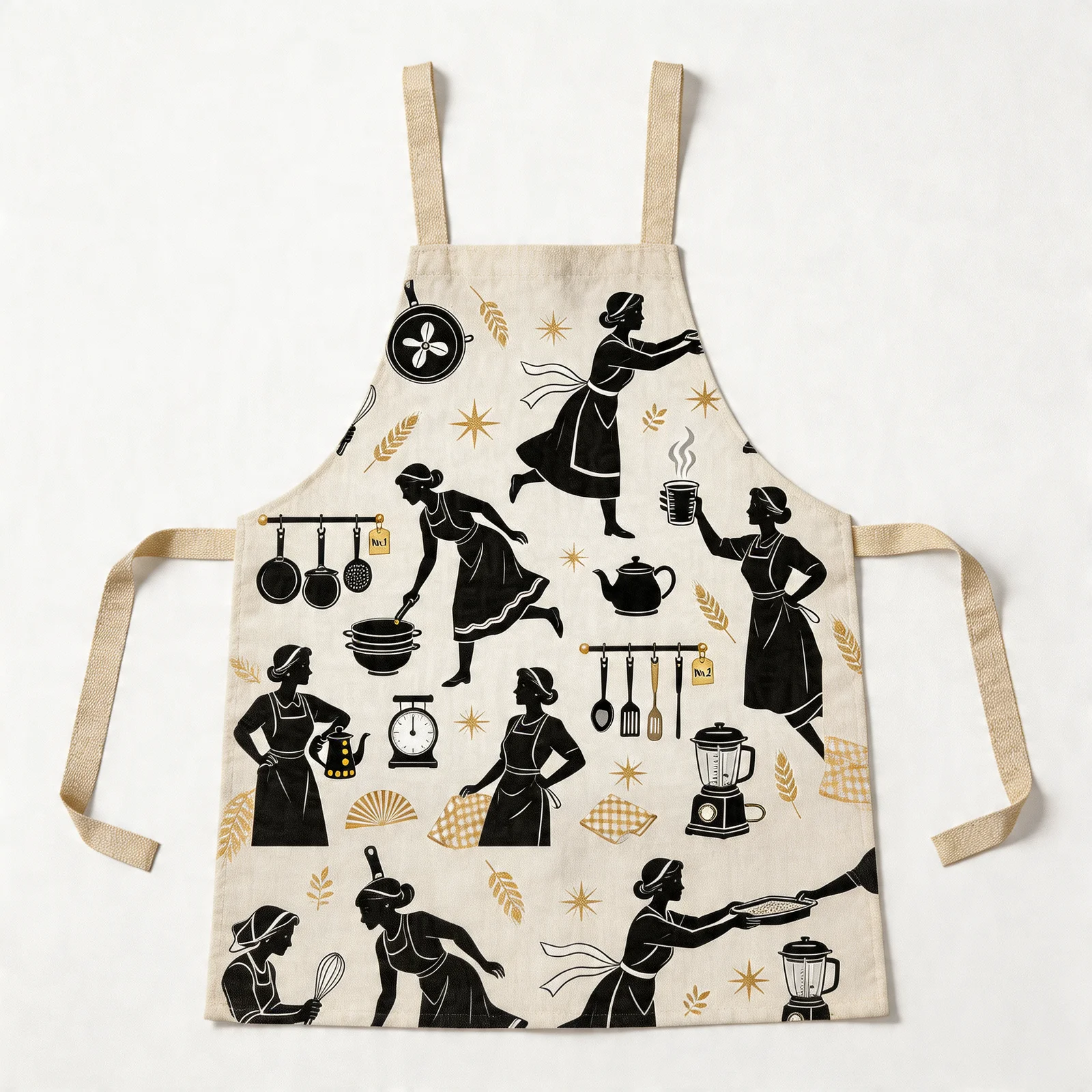Art Deco Kitchen Silhouettes All-Over Print Apron — flat lay