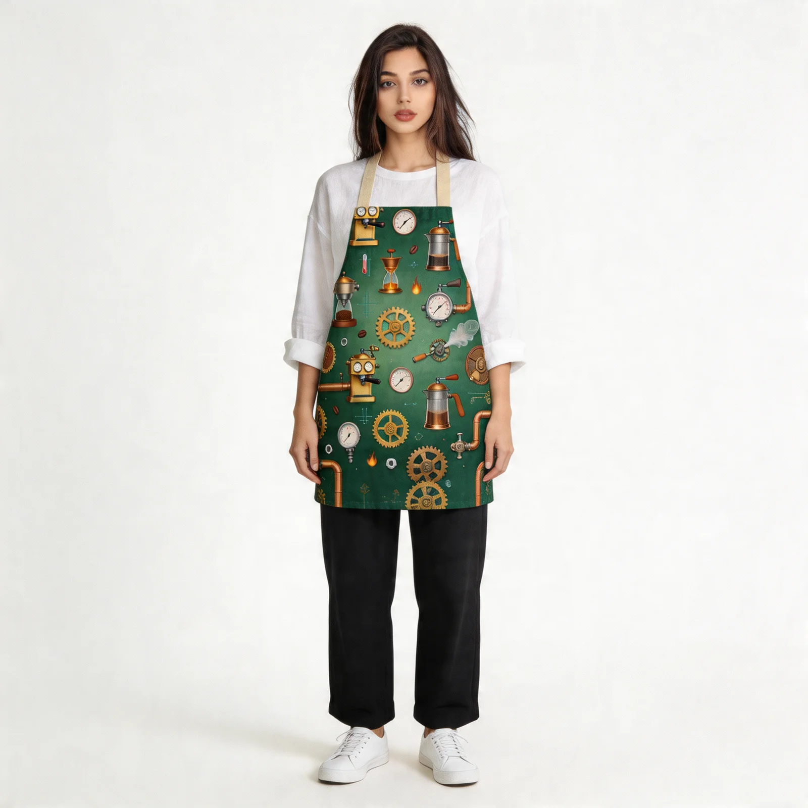 Steampunk Coffee Kitchen All-Over Print Apron — worn by model