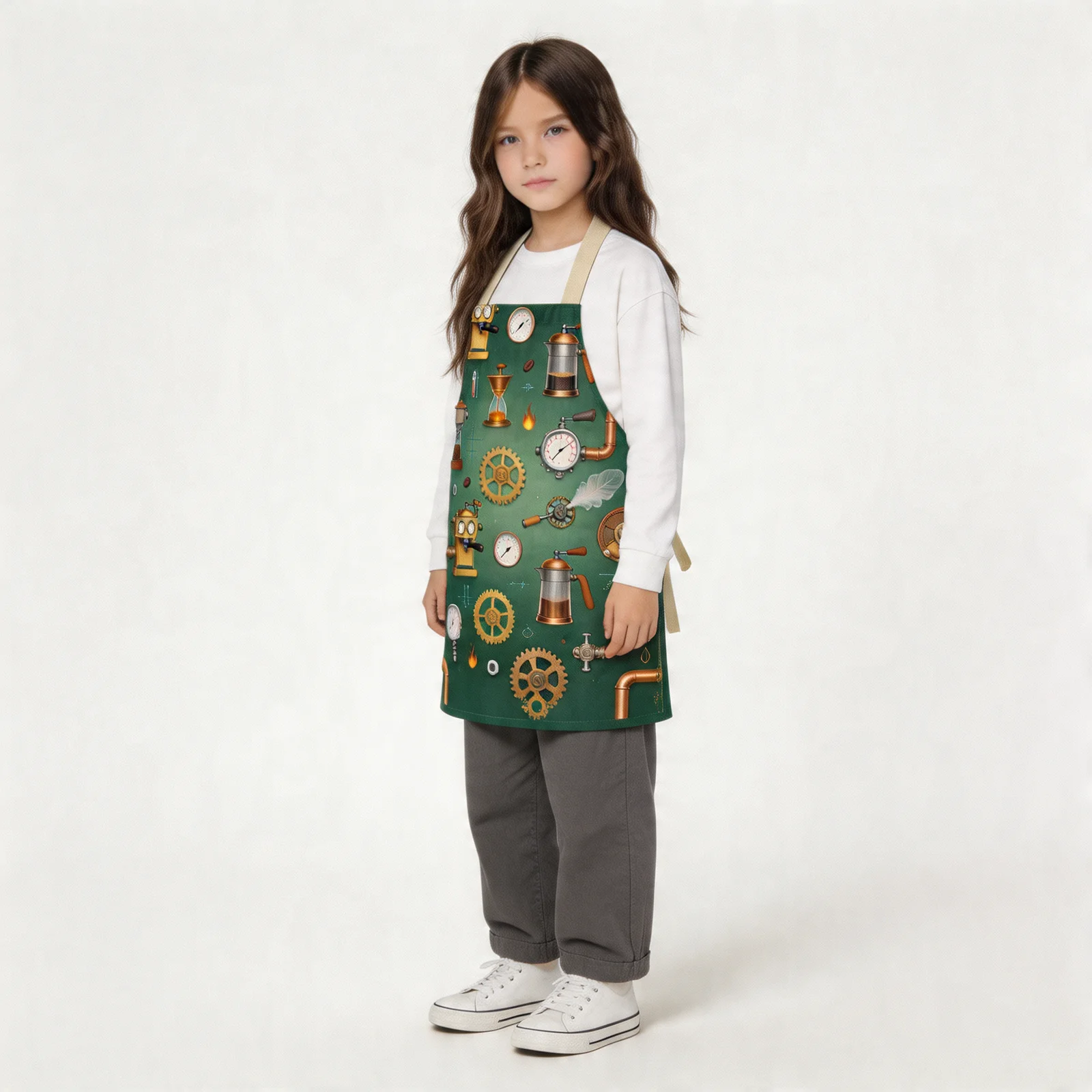 Steampunk Coffee Kitchen All-Over Print Apron — worn by young model
