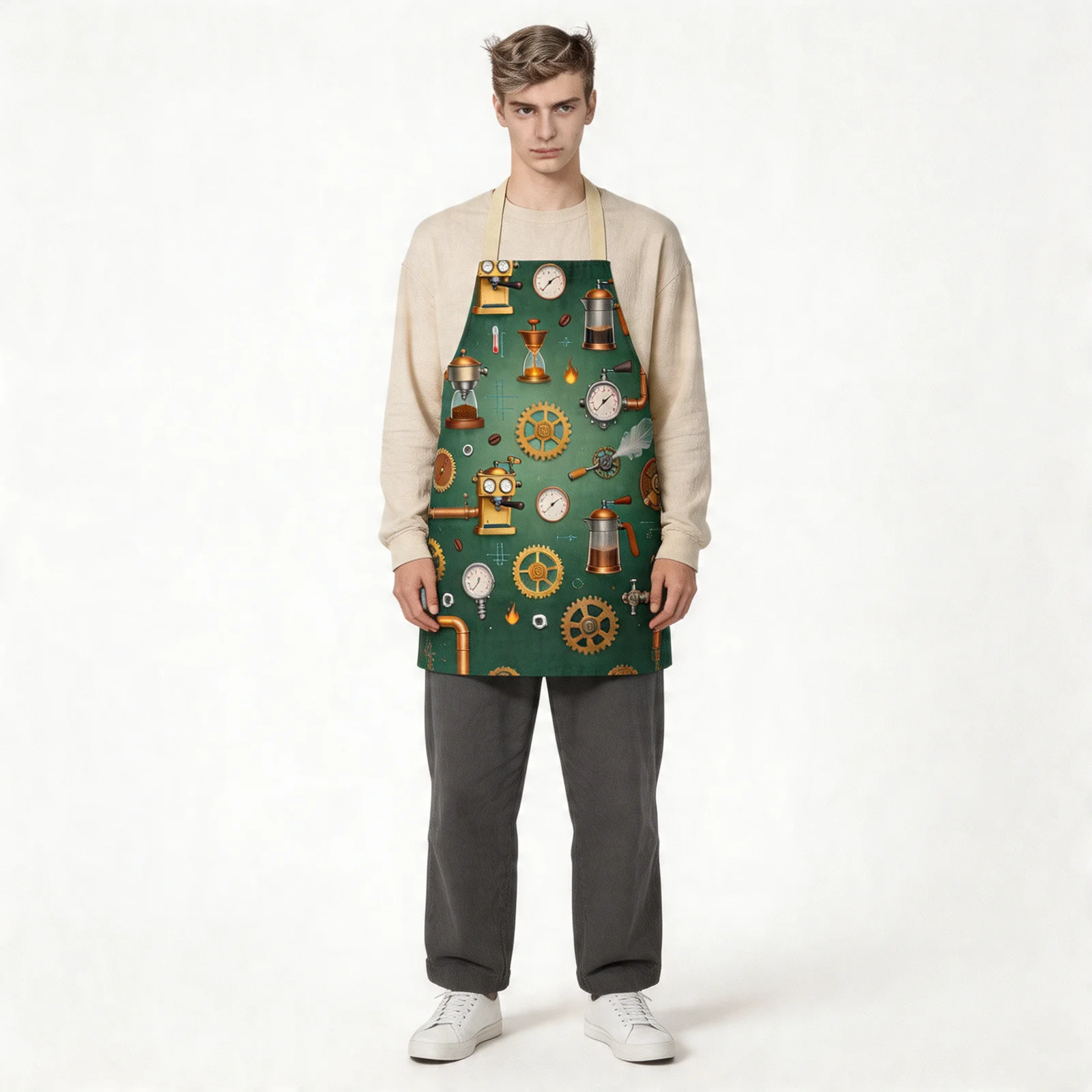 Steampunk Coffee Kitchen All-Over Print Apron — worn by model