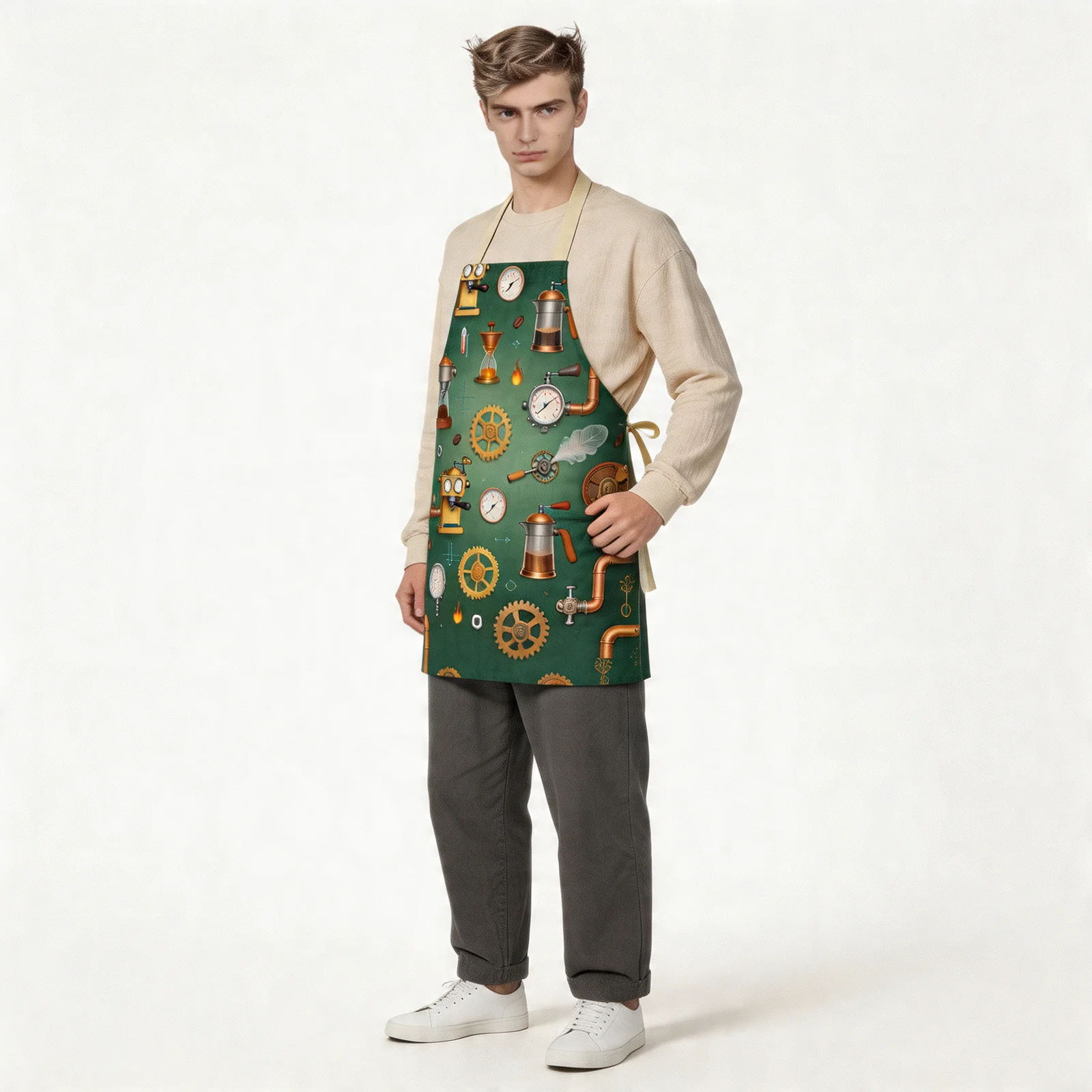 Steampunk Coffee Kitchen All-Over Print Apron — worn by model