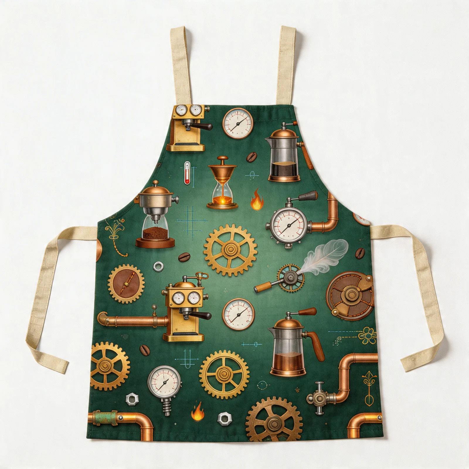 Steampunk Coffee Kitchen All-Over Print Apron — flat lay