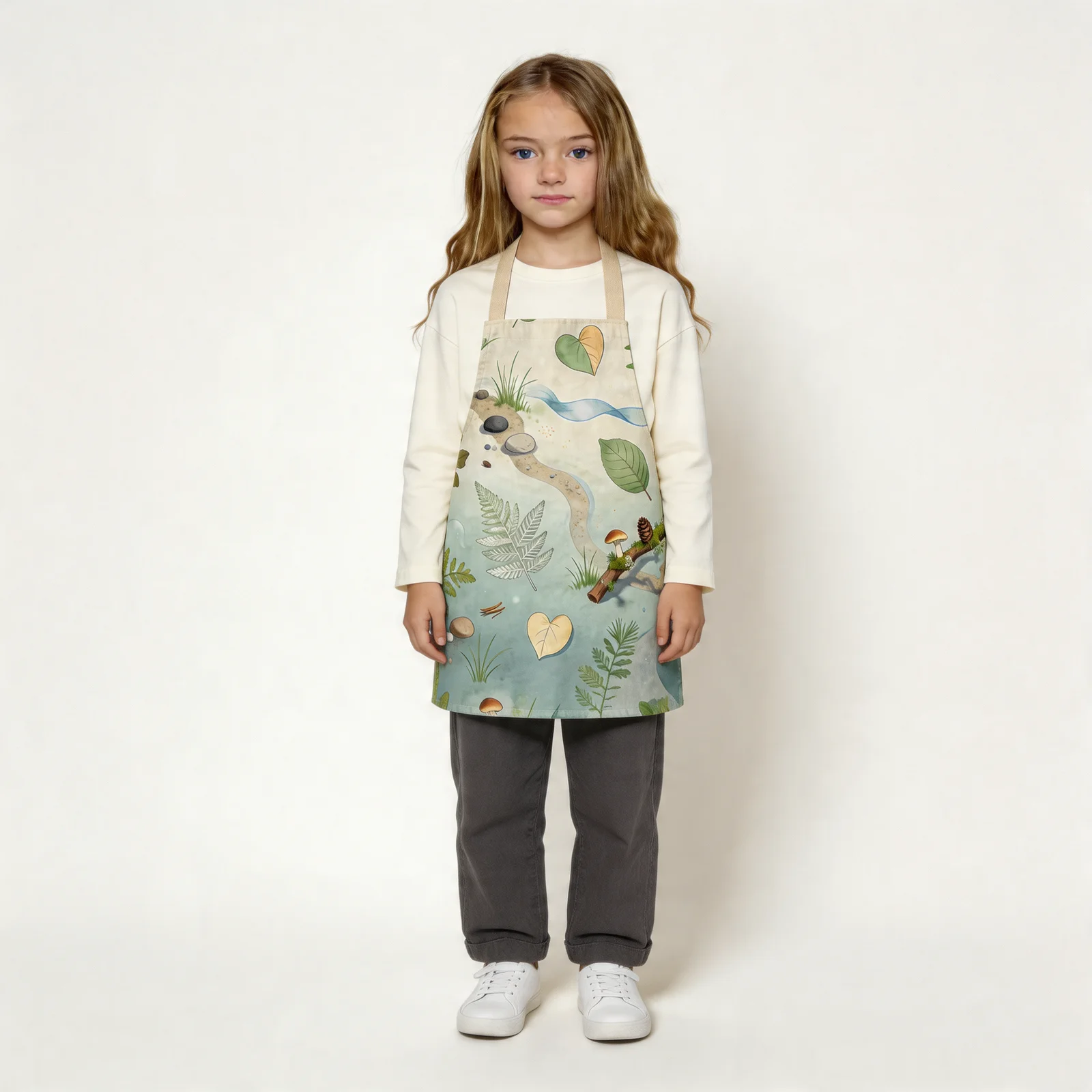 Morning Mist Forest Bath All-Over Print Apron — worn by young model
