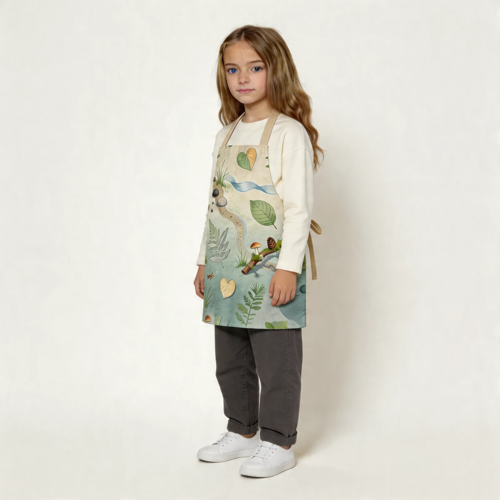 Morning Mist Forest Bath All-Over Print Apron — worn by young model