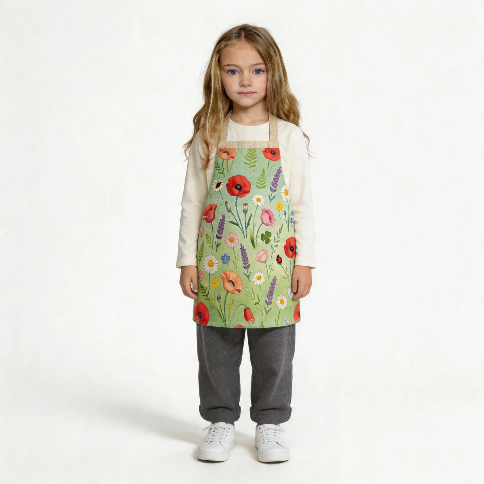 Wildflower Meadow Bloom All-Over Print Apron — worn by young model