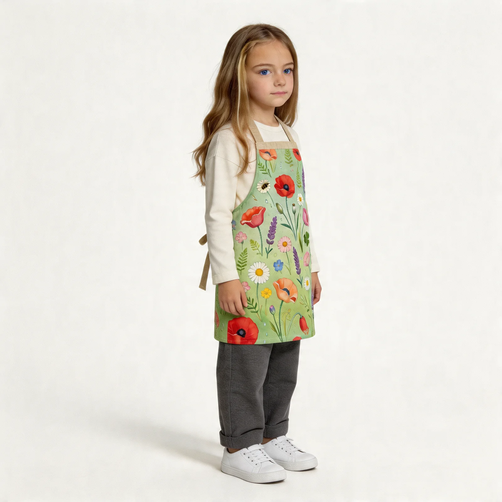 Wildflower Meadow Bloom All-Over Print Apron — worn by young model