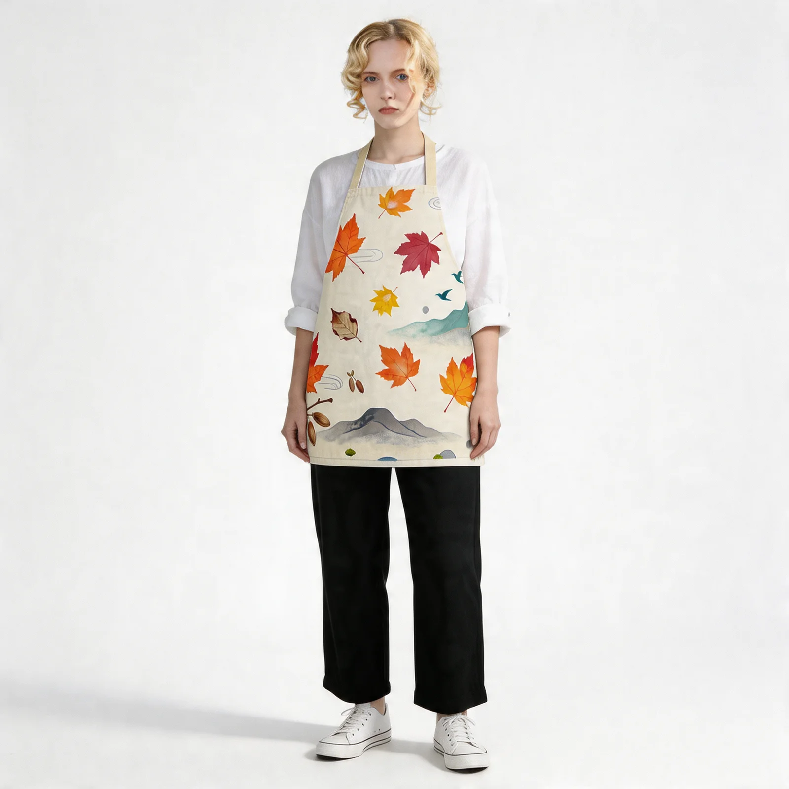 Autumn Maple Cascade All-Over Print Apron — worn by model