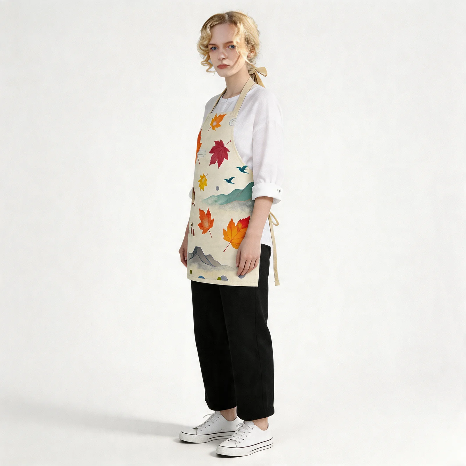 Autumn Maple Cascade All-Over Print Apron — worn by model