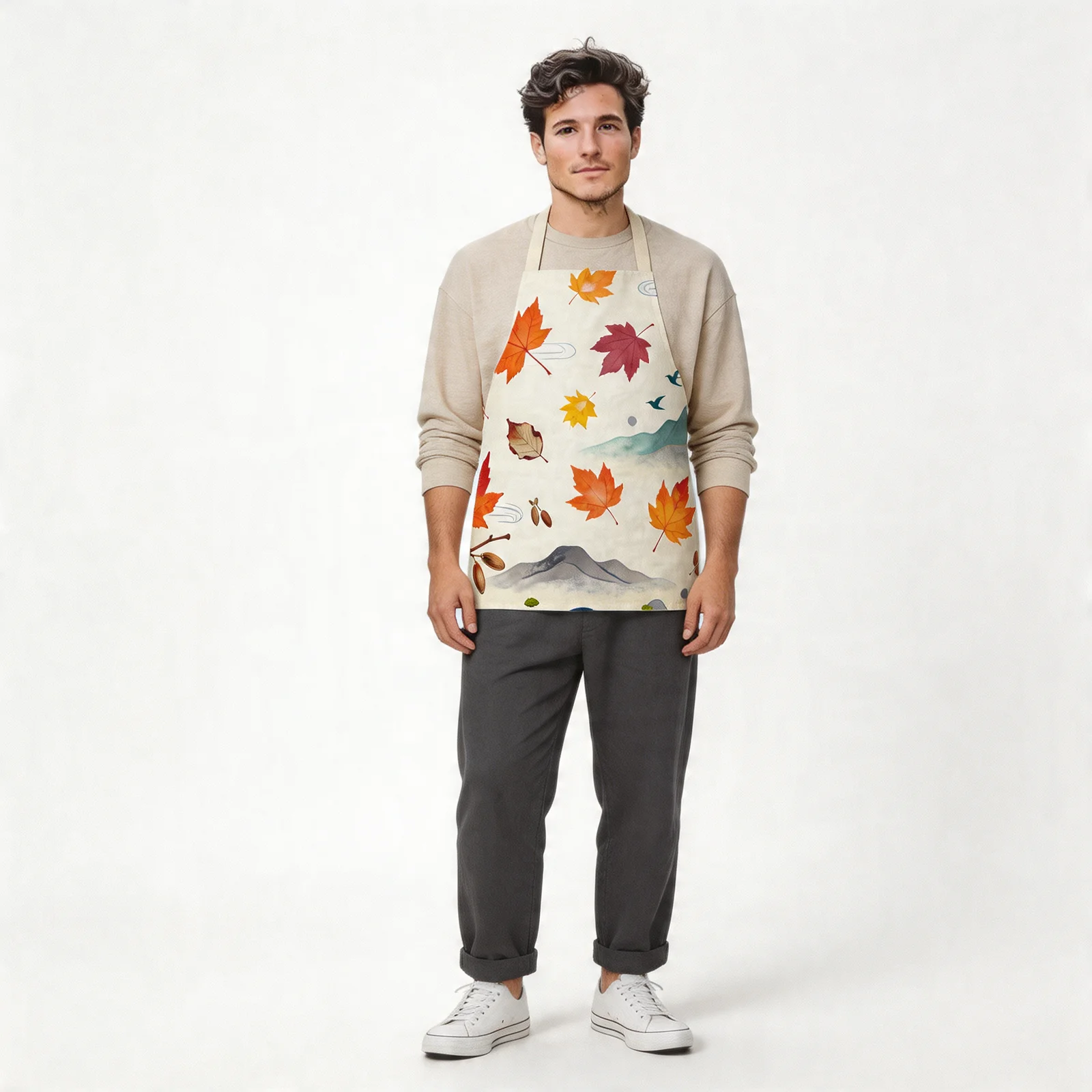 Autumn Maple Cascade All-Over Print Apron — worn by model