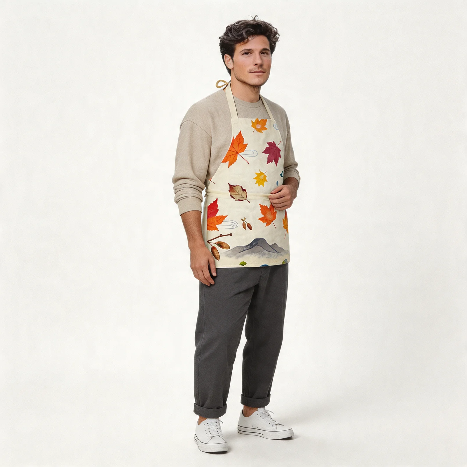 Autumn Maple Cascade All-Over Print Apron — worn by model
