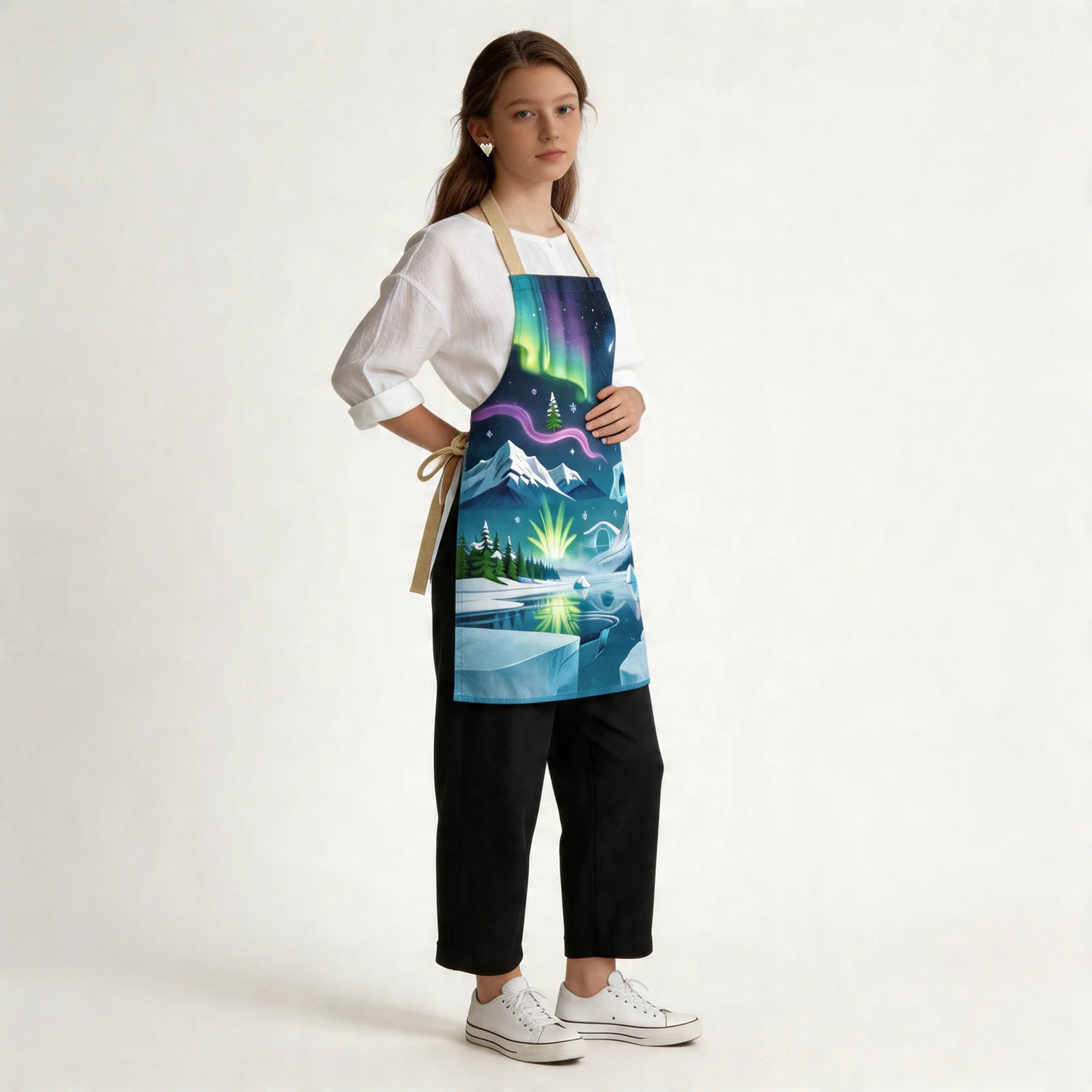 Aurora Icefield All-Over Print Apron — worn by model