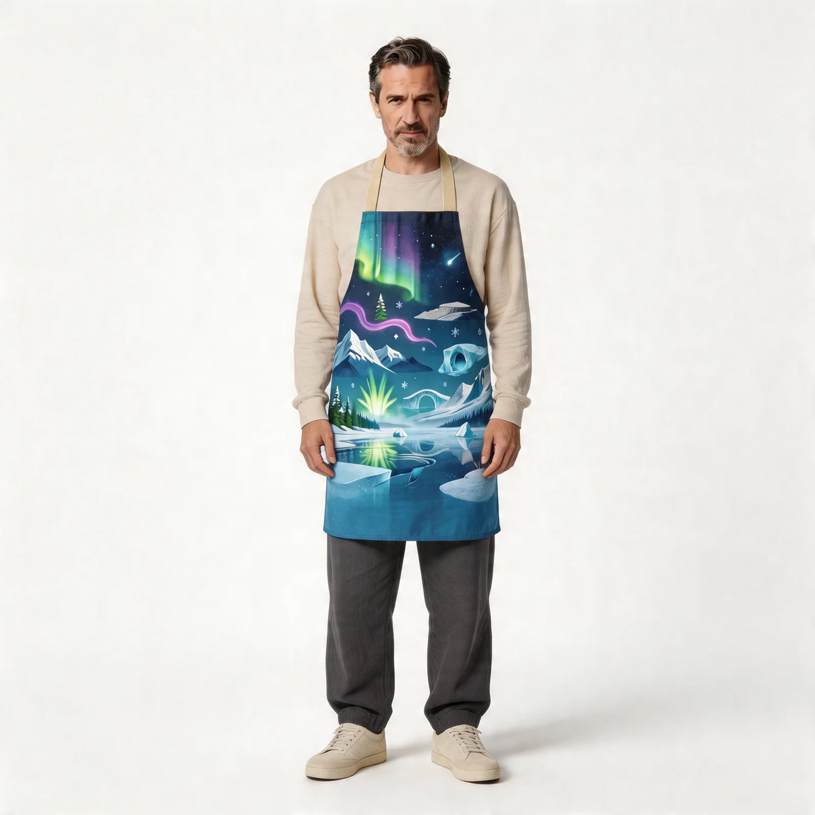 Aurora Icefield All-Over Print Apron — worn by model