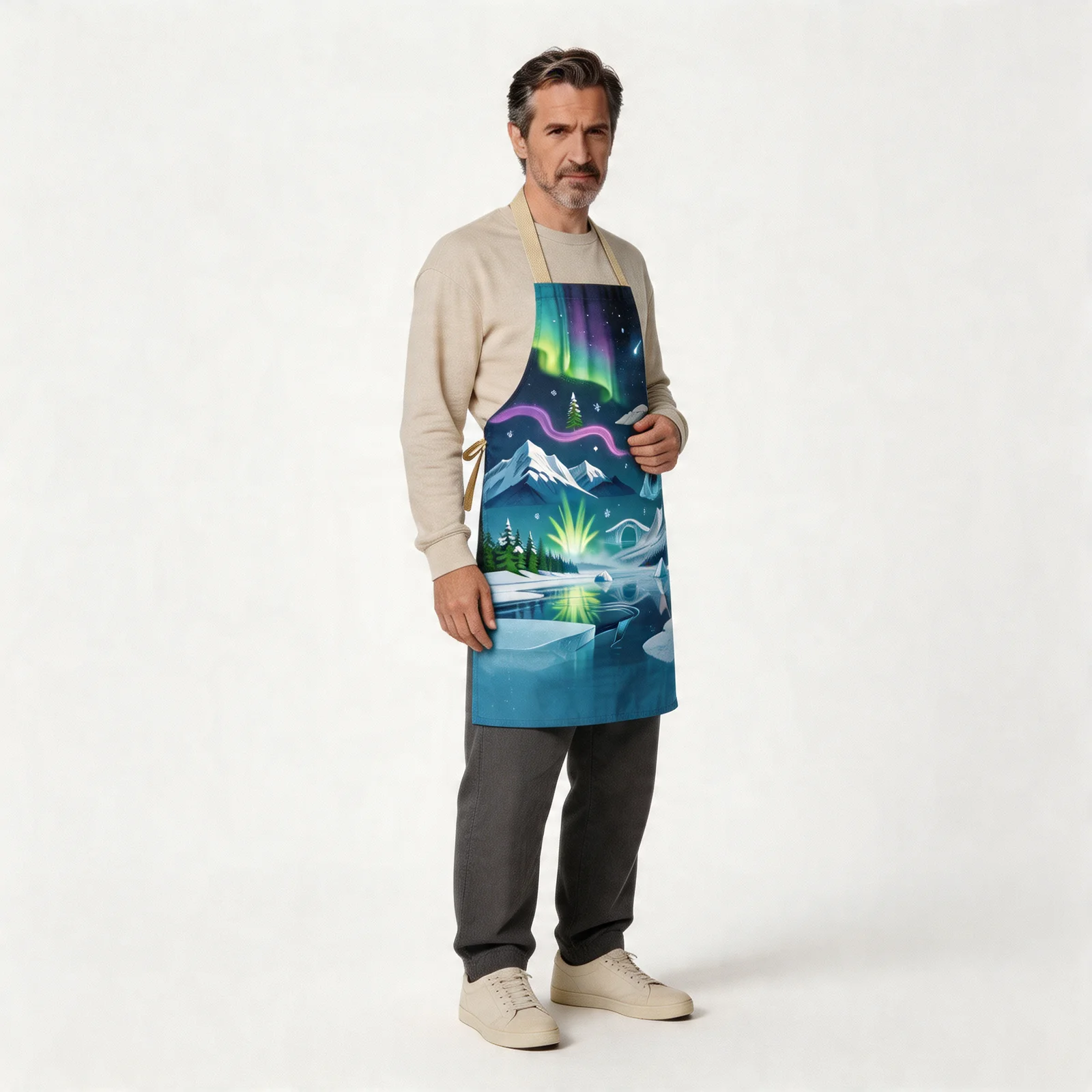 Aurora Icefield All-Over Print Apron — worn by model