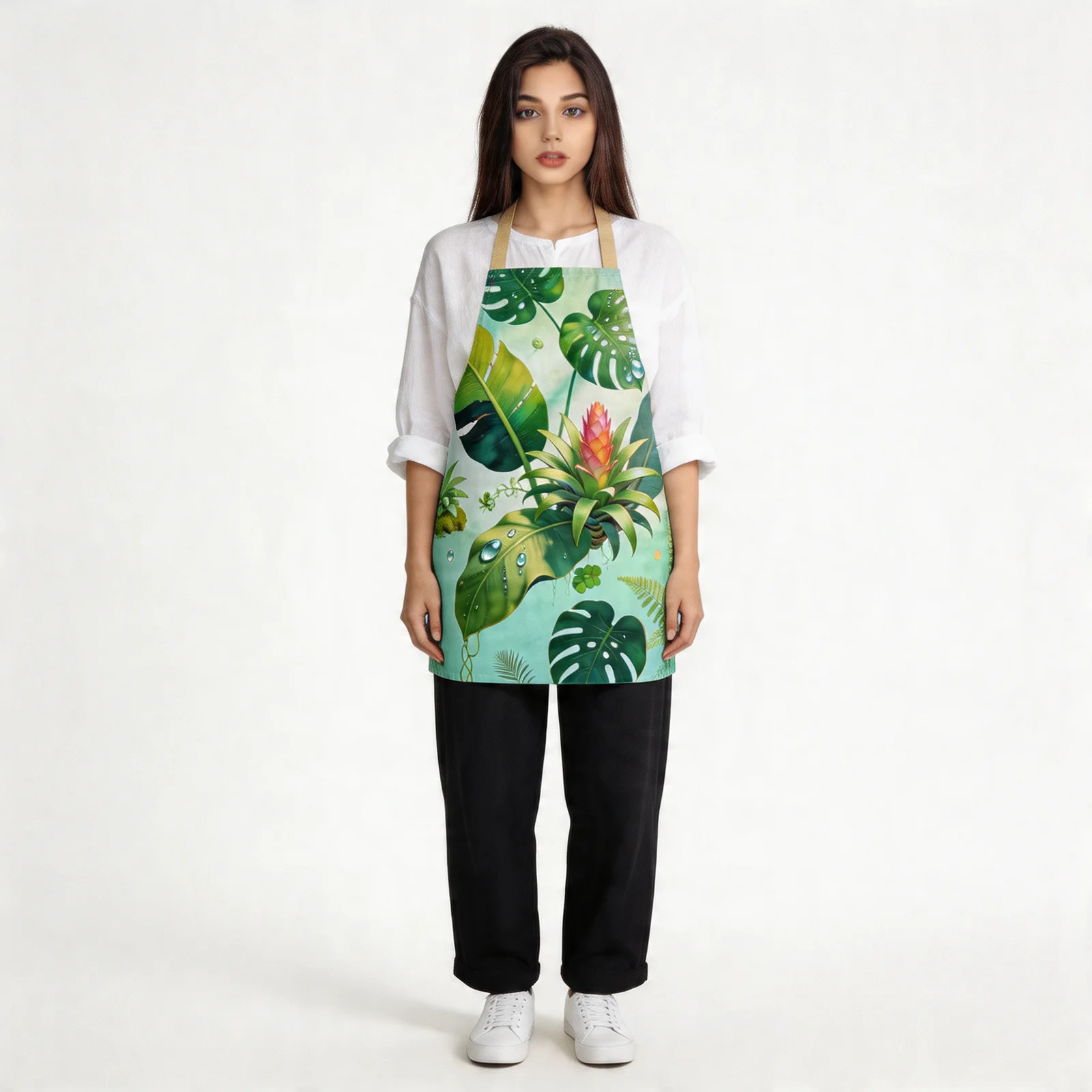 Tropical Rainforest Morning Dew All-Over Print Apron — worn by model