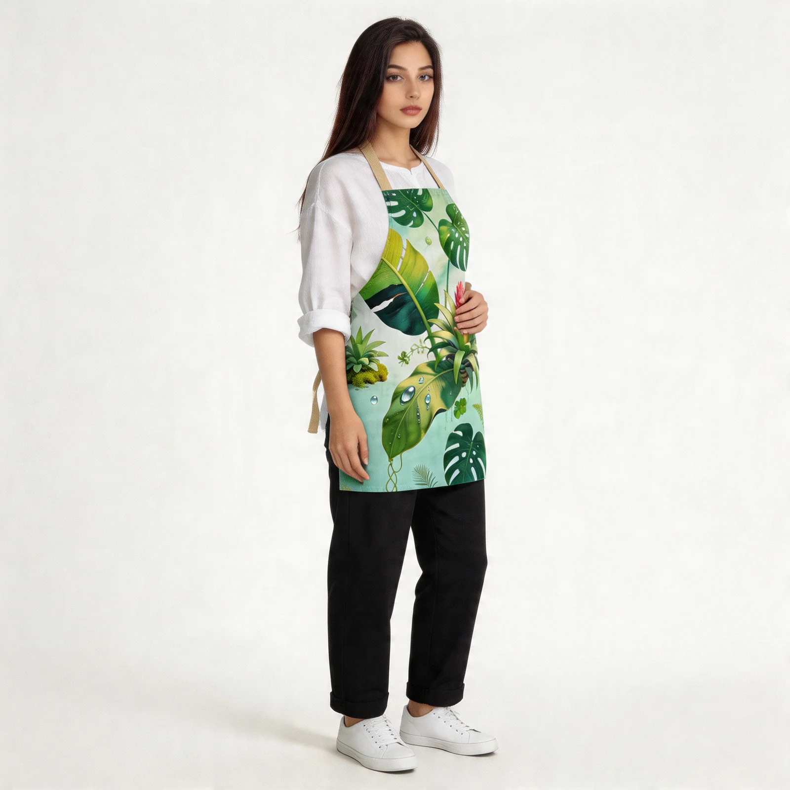 Tropical Rainforest Morning Dew All-Over Print Apron — worn by model