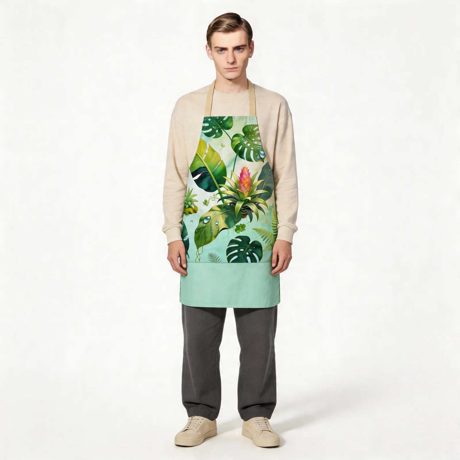 Tropical Rainforest Morning Dew All-Over Print Apron — worn by model