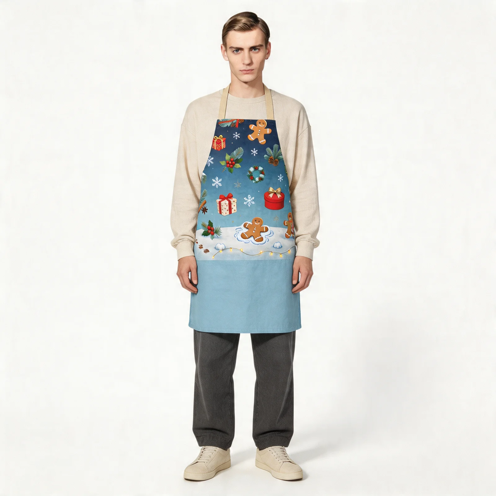 Cozy Christmas Snowy Night All-Over Print Apron — worn by model